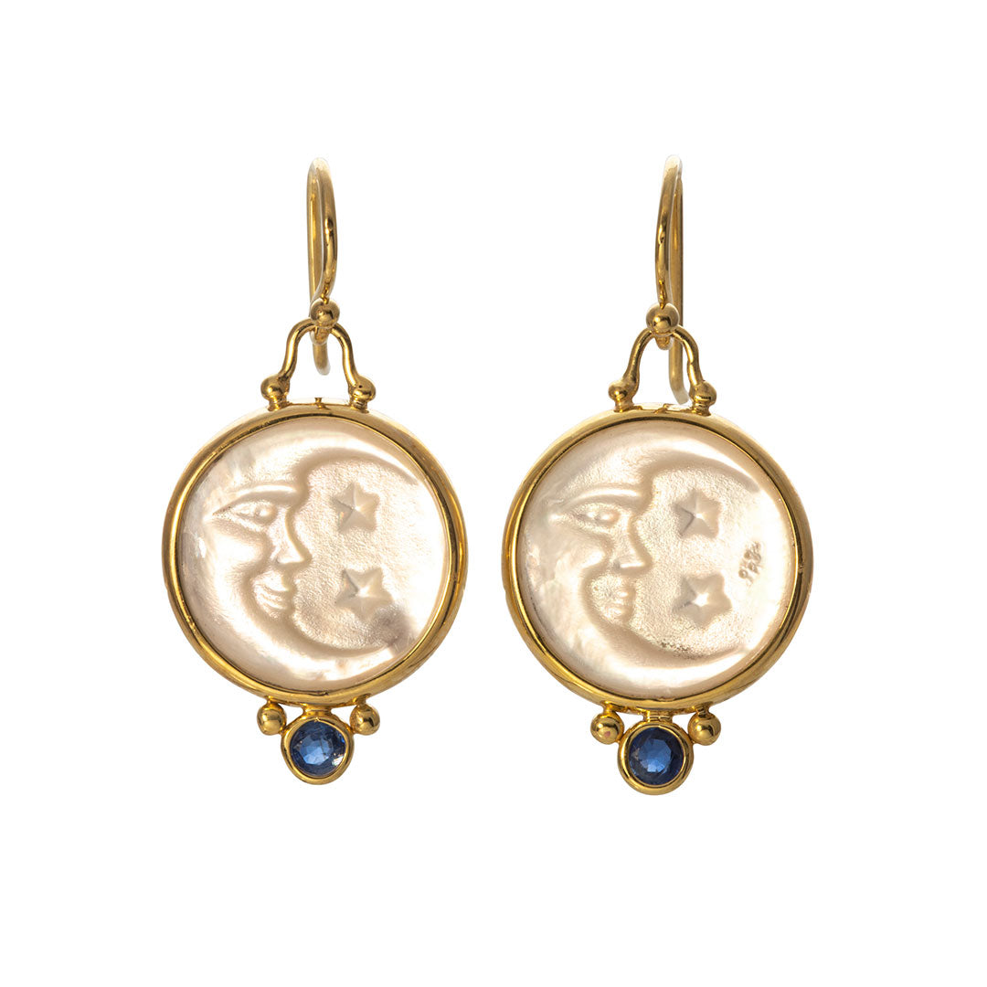 14K Gold Mazza Mother of Pearl Man in the Moon Earrings - Elegant Celestial Jewelry for Women, Perfect for Evening Parties & Special Occasions