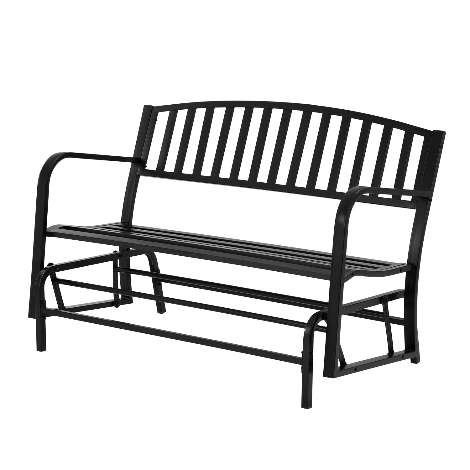 Metal Patio Glider Bench - Outdoor Swing Rocking Chair for Garden, Porch & Yard - Weather-Resistant Black Steel Glider Seat - Perfect for Relaxing, Lounging & Enjoying Nature