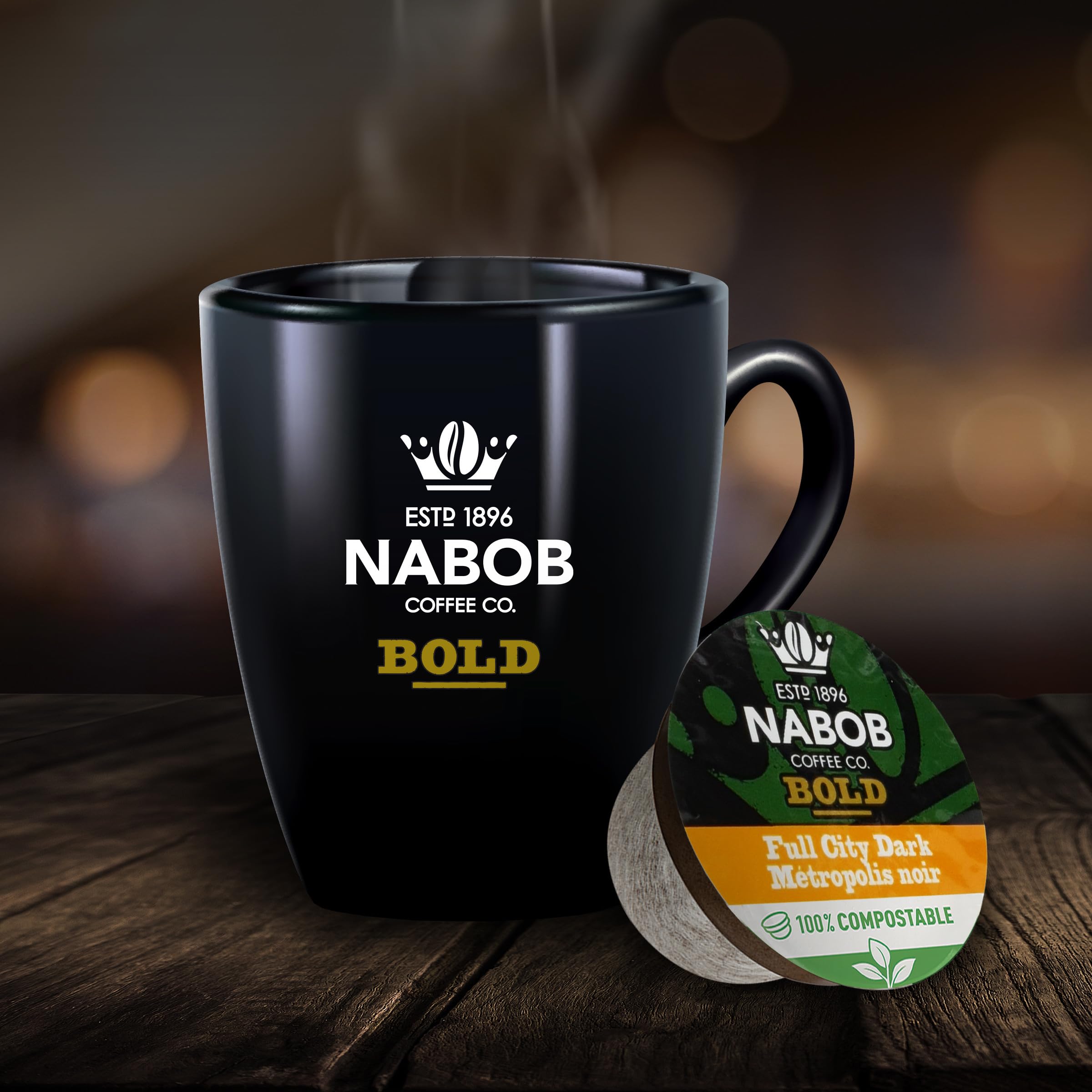 Nabob Full City Dark Roast Coffee Pods - 100% Compostable, 120 Count (4 Boxes of 30) - Premium Canadian Import - Perfect for Keurig Machines & Eco-Conscious Coffee Lovers