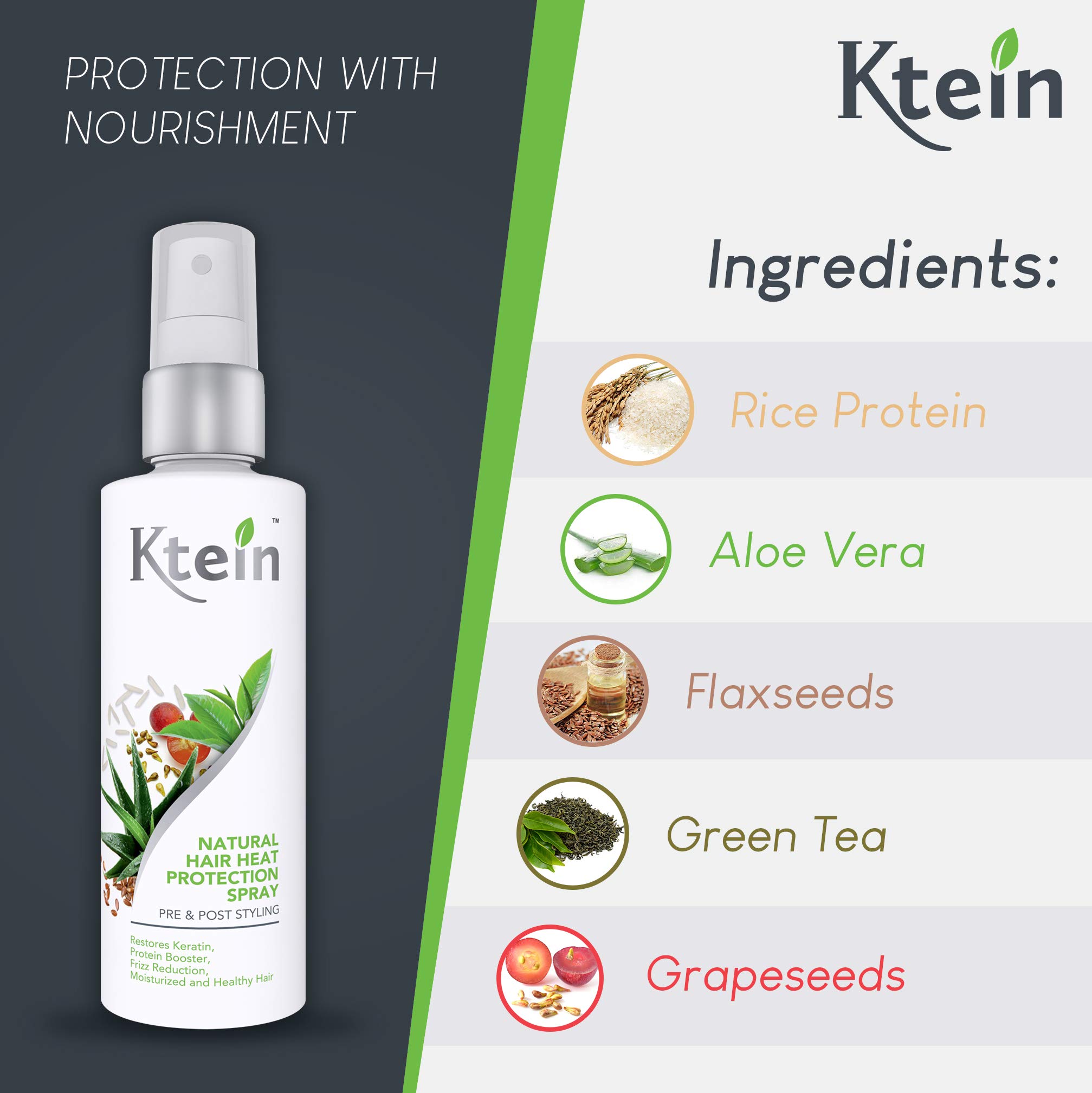 Ktein Natural Hair Heat Protection Spray 100ml - Thermal Shield for Blow Drying & Styling - Safe for Color-Treated & Damaged Hair - Perfect for Daily Use & Salon Styling