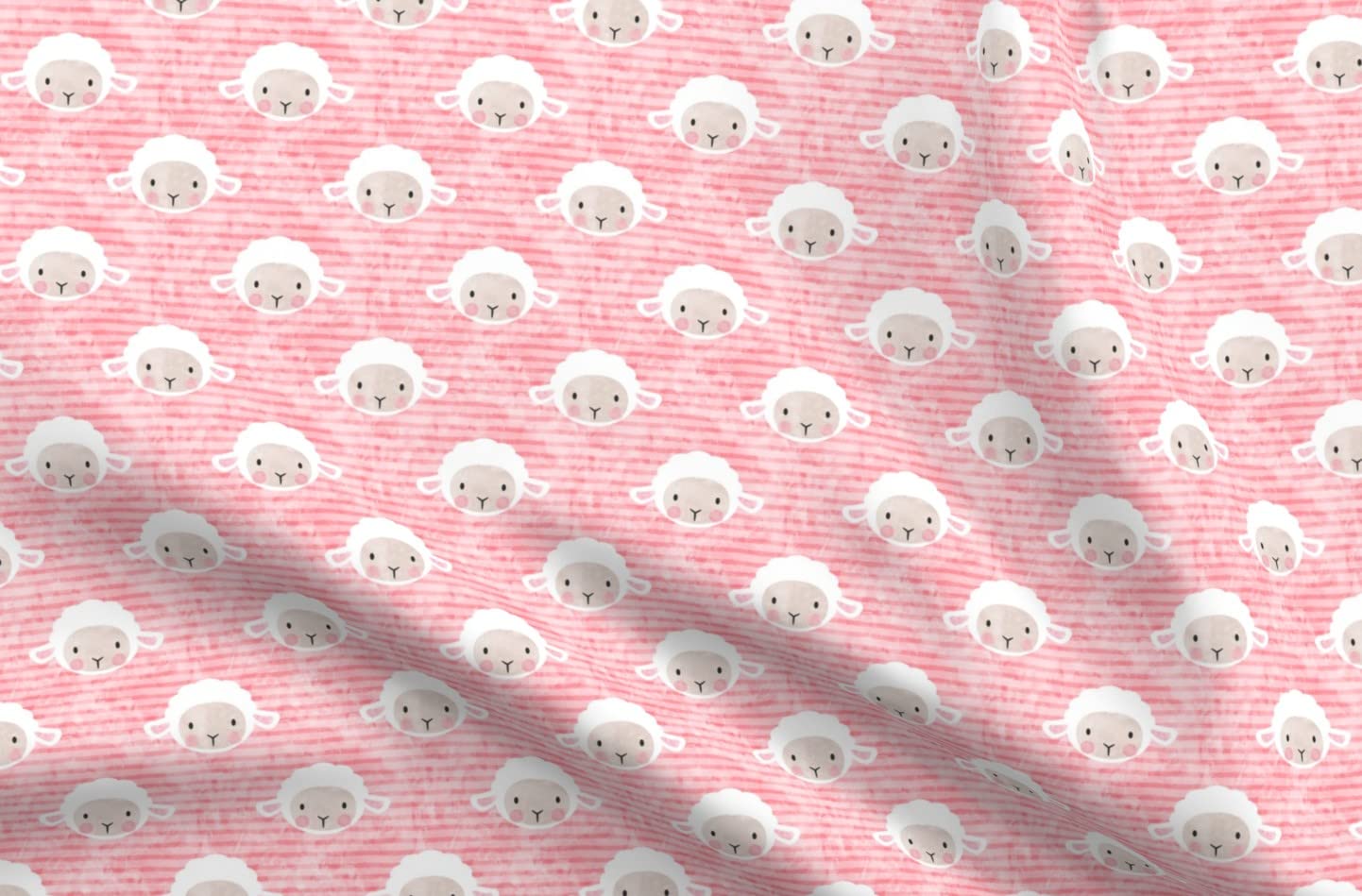 Little Lamb Pink Easter Watercolor Spring Stripes Cute Printed Upholstery Velvet Fabric - Fat Quarter for Home Decor, Apparel & DIY Projects | Perfect for Easter Decorations, Spring Crafts & Baby Nursery