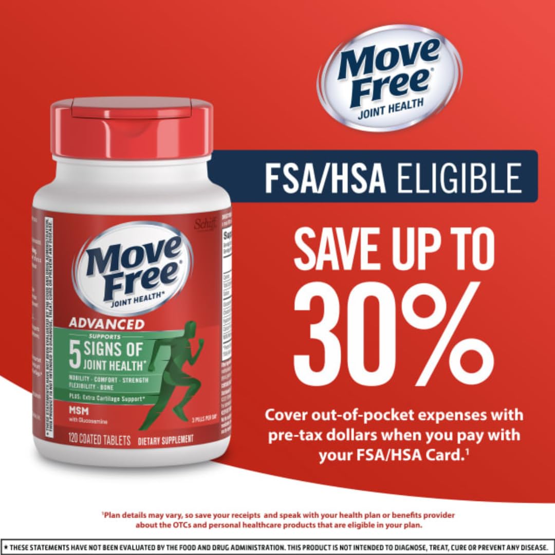 Move Free Advanced Glucosamine Chondroitin MSM Joint Support Supplement - 120 Tablets (8 Pack) for Mobility, Comfort & Bone Health | Supports Joint Strength & Flexibility | Ideal for Active Adults & Seniors