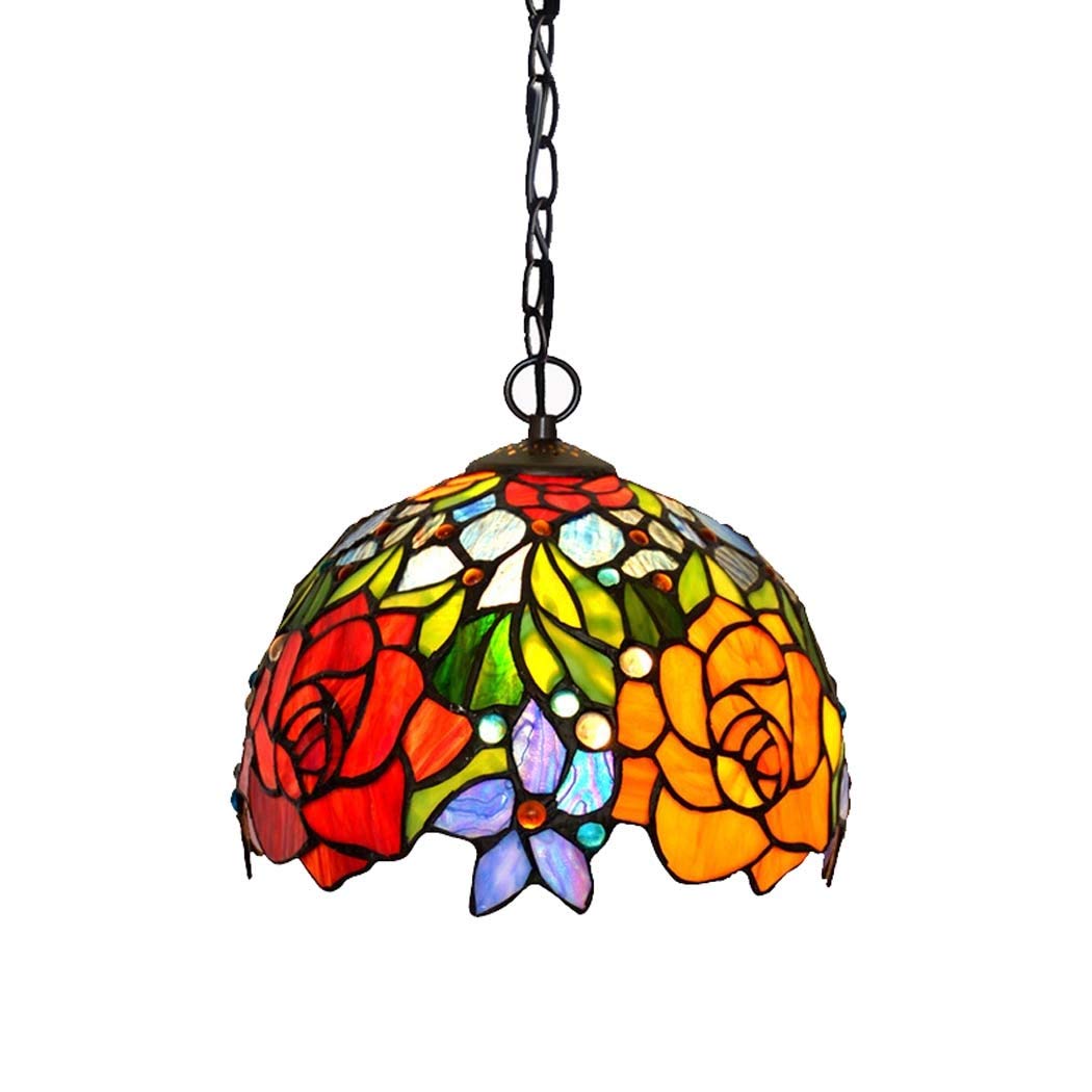 Tiffany Style Chandelier - 10 Inch Stained Glass Ceiling Lamp with Multi-Colored Pendant Lights | Elegant Lighting Fixture for Bedroom, Living Room, Cafe, Bar & Restaurant Decor