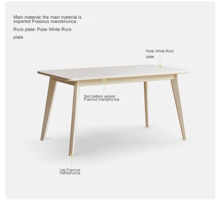 Birch Solid Wood Dining Table - Cream Wind White Finish - Modern Farmhouse Style for Kitchen, Dining Room & Small Spaces