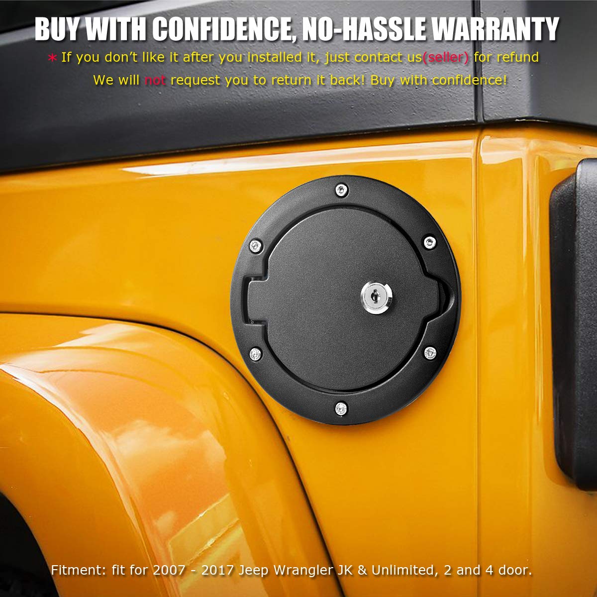 Jeep Wrangler Fuel Filler Door Locking Gas Tank Cap Cover - Compatible with 2007-2018 JK Unlimited Rubicon Sahara Models | Secure Anti-Theft Gas Cap Replacement | Perfect for Off-Roading & Daily Driving Protection