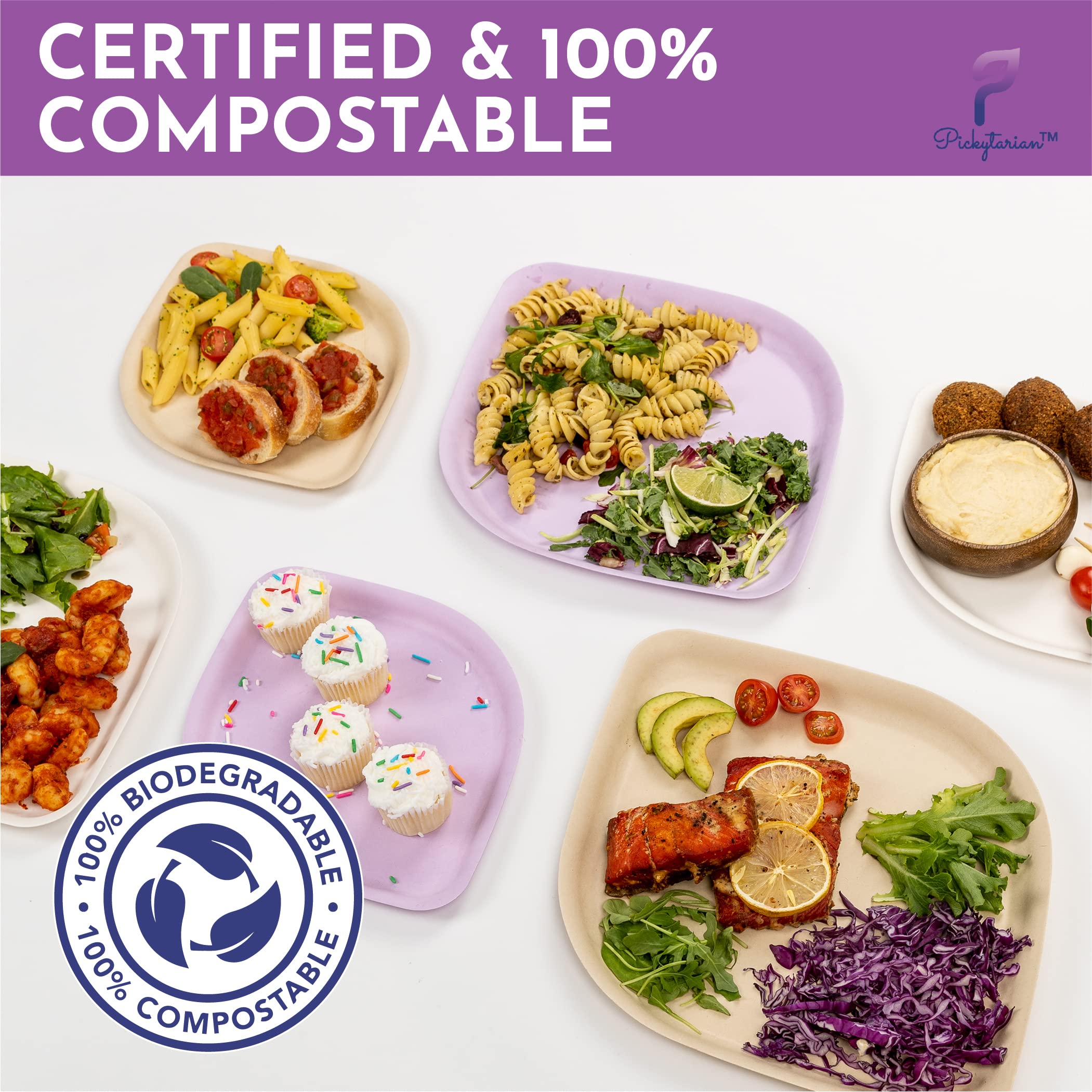 Eco-Friendly Purple Disposable Bamboo Plates - 50 Pack 10 Inch Large Compostable Dinner Plates for Weddings, Birthday Parties, Holiday Events - Sturdy & Sustainable Alternative to Paper & Plastic Plates - Perfect for Outdoor Picnics, BBQs, and Elegant Gatherings