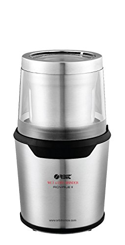 Orbit Royale II Stainless Steel Coffee Grinder - Electric Wet & Dry Spice Chutney Grinder with 2 Cups for Kitchen, Restaurant & Travel Use