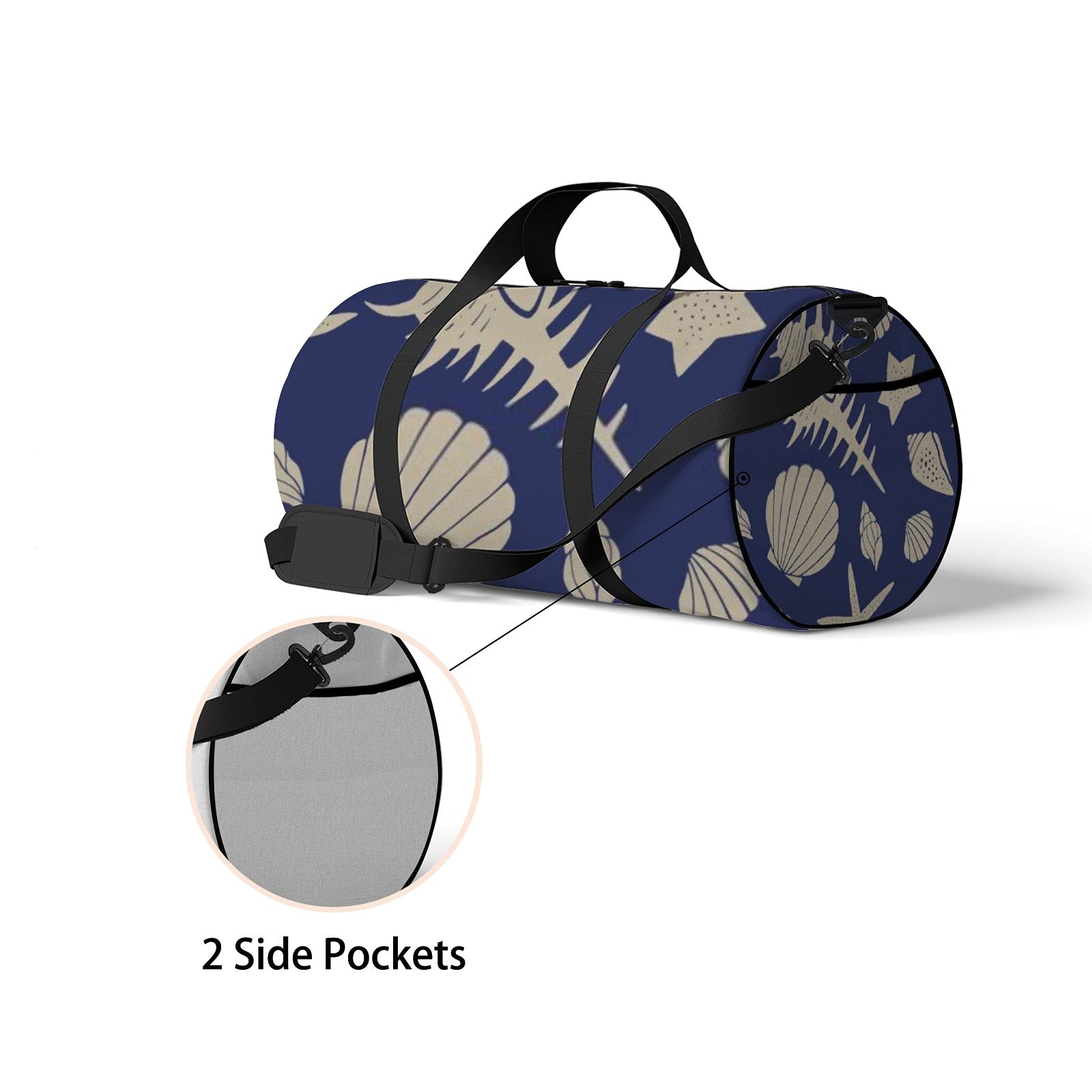 **Waterproof Navy Blue Seashell & Starfish Pattern Sports Tote Bag with Shoulder Strap & Zipper Pockets - Gym, Travel & Storage Shoulder Bag for Men & Women | Perfect for Beach Trips, Workouts & Daily Commute**