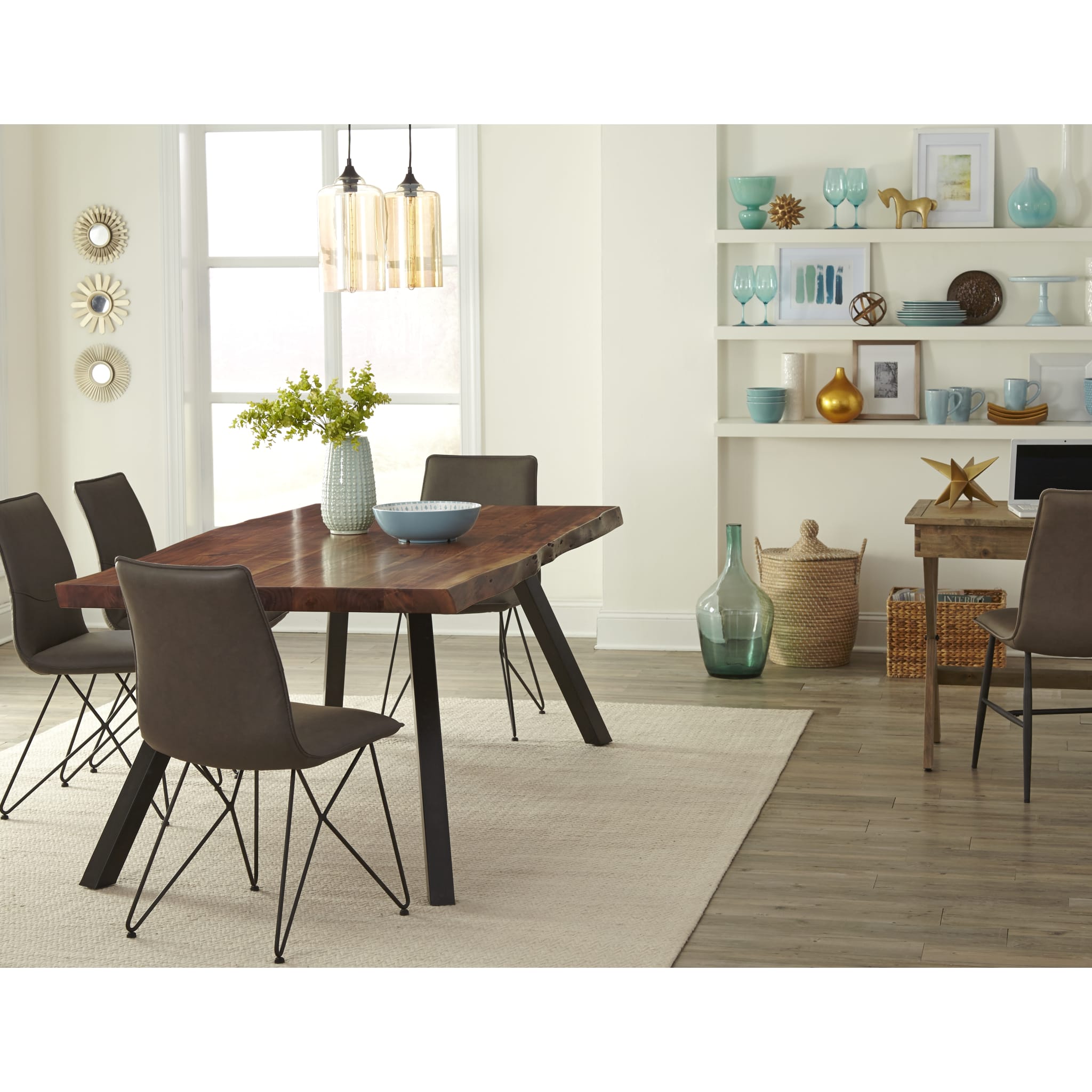 Reese Live Edge Solid Wood Dining Table with Metal Legs - Natural Acacia Wood Modern Farmhouse Table for Dining Room, Kitchen, or Office