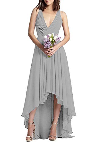 JAEDEN Elegant V-Neck High-Low Chiffon Bridesmaid Dresses for Wedding Guest & Prom - Perfect for Formal Events, Parties & Special Occasions