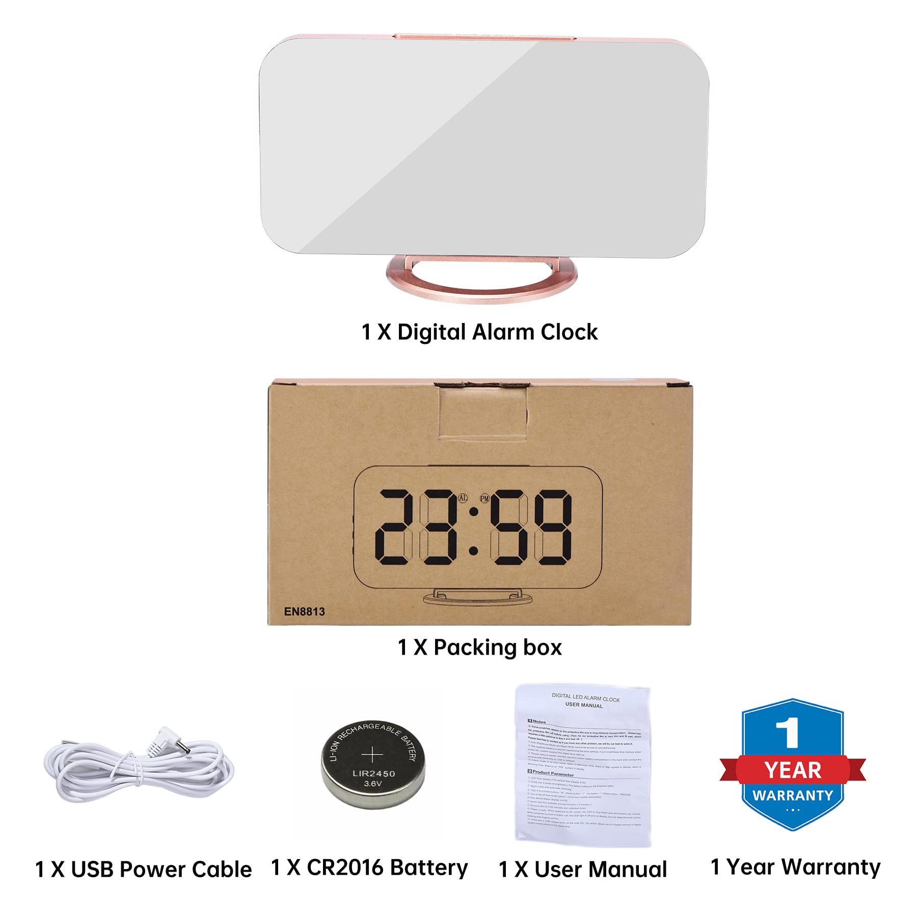 SZELAM 6.5 Inch Large LED Digital Alarm Clock with USB Charging Ports, Auto Dimmer, 12/24H Format - Modern Rose Gold Desk Clock for Bedroom, Office & Home Decor | Perfect for Nightstand, Dorm Room and Gift Giving