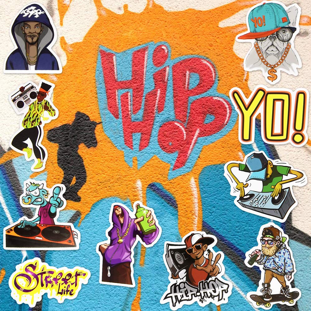 Hip Hop Stickers Pack - 50 Pcs Waterproof Vinyl Decals for Kindle, Laptop, Water Bottles, Scrapbooks - Cool Urban Stickers for Teens & Music Lovers - Perfect for DIY Crafts, School Supplies & Personalizing Accessories