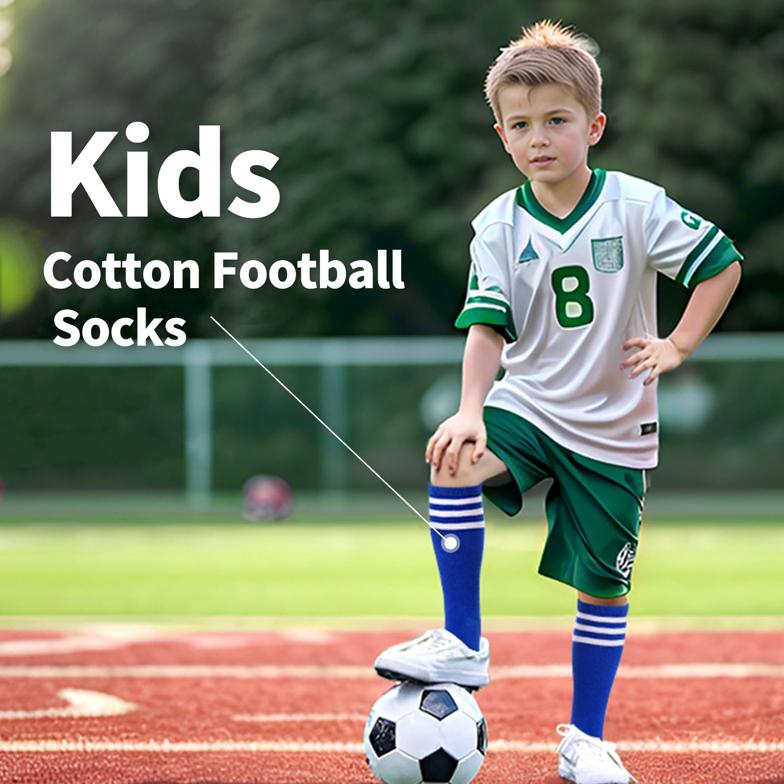 BISOUSOX Kids Soccer Socks - Knee High Athletic Socks for Boys & Girls Ages 6-12 - Cotton Uniform Socks with Stripe Design - Perfect for Soccer Games, Training & Sports Activities