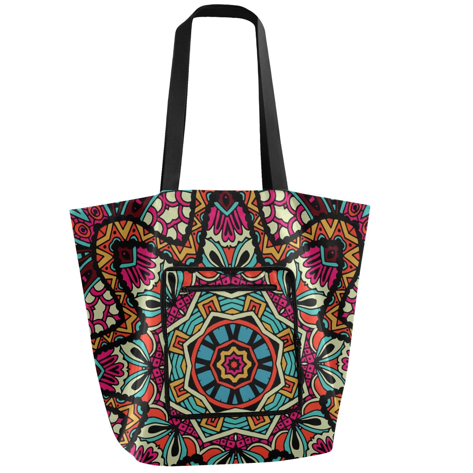 Abstract Geometric Fashion Tribal Ethnic Pattern Reusable Grocery Bags - Durable Lightweight Foldable Large Shopping Tote with High Capacity | Perfect for Grocery Shopping, Beach Trips & Eco-Friendly Errands