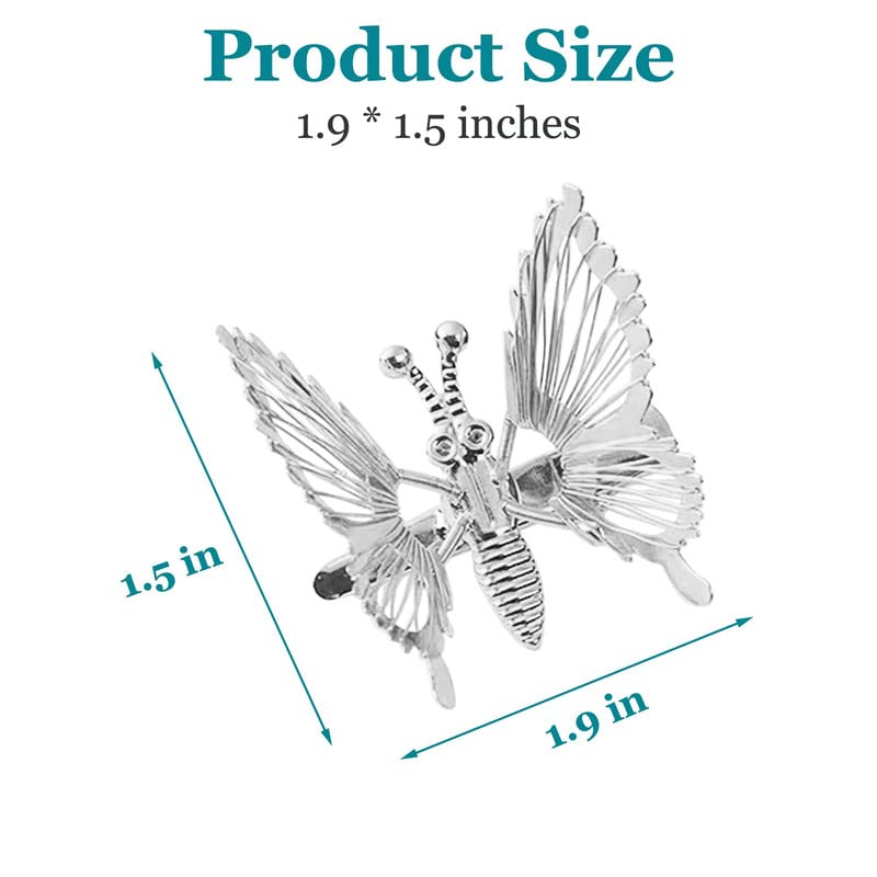 FAMEZA 6pcs 3D Metal Butterfly Hair Clips with Moving Wings - Cute Hair Barrettes & Clamps for Women & Girls - 90s Nostalgic Hair Accessories (Silver) | Perfect for Parties, Weddings & Everyday Style