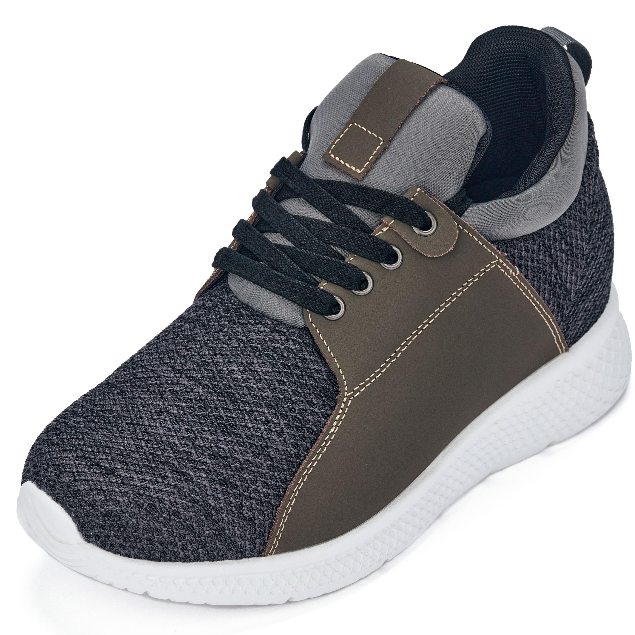 CALTO Men's Invisible Height Increasing Elevator Sneakers - 3.2 Inches Taller Grey Knit Lace-Up Fashion Shoes - Lightweight Comfort for Daily Wear & Special Occasions - Size 13 D(M) US