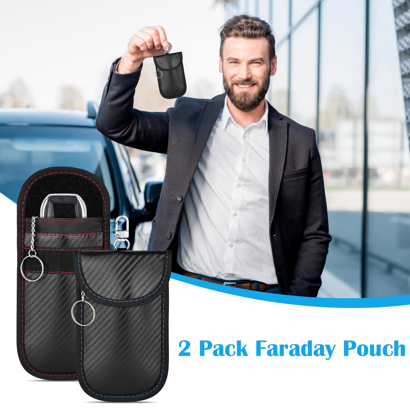 2 Pack Faraday Key Fob Protector - Premium RFID Blocking Pouch for Car Keys, Anti-Theft Signal Blocker Case (Red+Blue, Small) - Prevent Car Hacking & Protect Keyless Entry Vehicles at Home or Parking Lots
