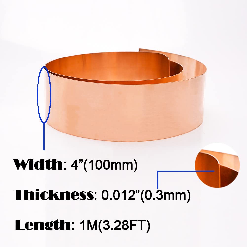Premium 0.3mm x 100mm x 1000mm Pure Copper Foil Roll - High Conductivity Metal Sheet for DIY Crafts, Electrical Projects & Jewelry Making - Perfect for Stamping, Embossing and Circuit Repair