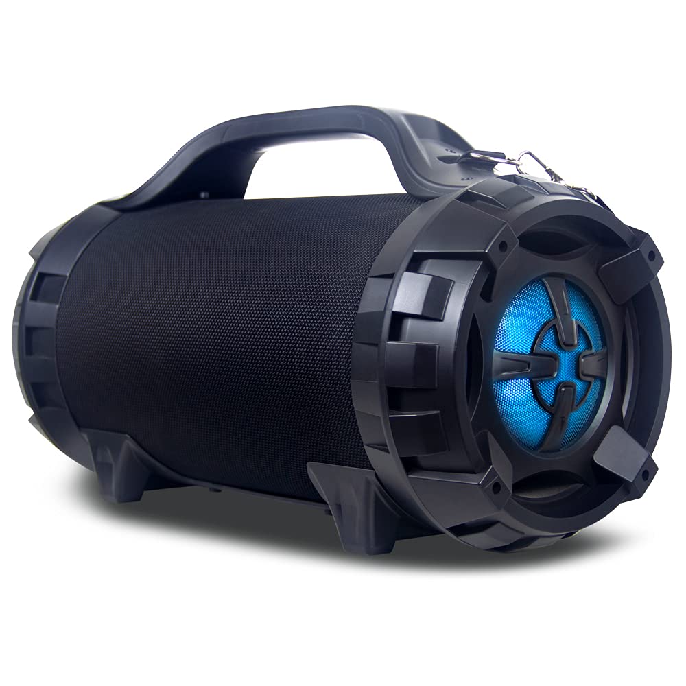 NEM Wireless Portable Boom Box Stereo - High Performance Bluetooth Speaker with NFC, USB Recording, Rechargeable Battery, LED Lights, AUX Input, FM Radio, MP3 System, Mic/Guitar Input & Strap - Perfect for Outdoor Parties, Beach Trips, and Home Entertainment