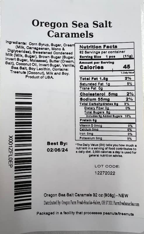 Oregon Farm Fresh Gourmet Salted Caramel Candy - Handmade Sea Salt & Vanilla Soft Chewy Caramels - Individually Wrapped 16oz - Perfect for Gifts, Parties & Office Snacks
