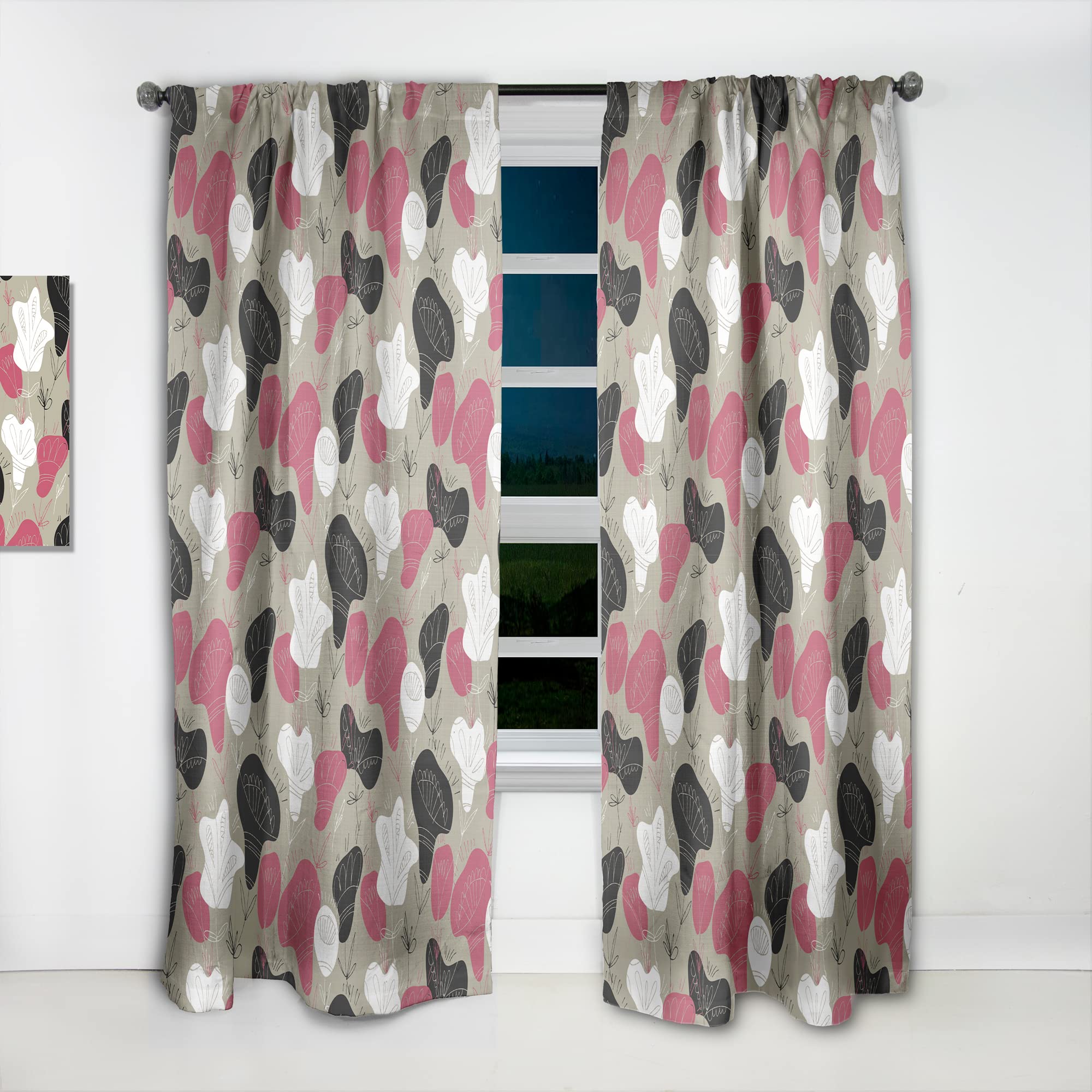 Folk Flowers Hand Painted Curtains - Thermal Insulated Bedroom & Living Room Drapes - Single Panel 52x63 Inches - Perfect for Home Decor & Light Blocking