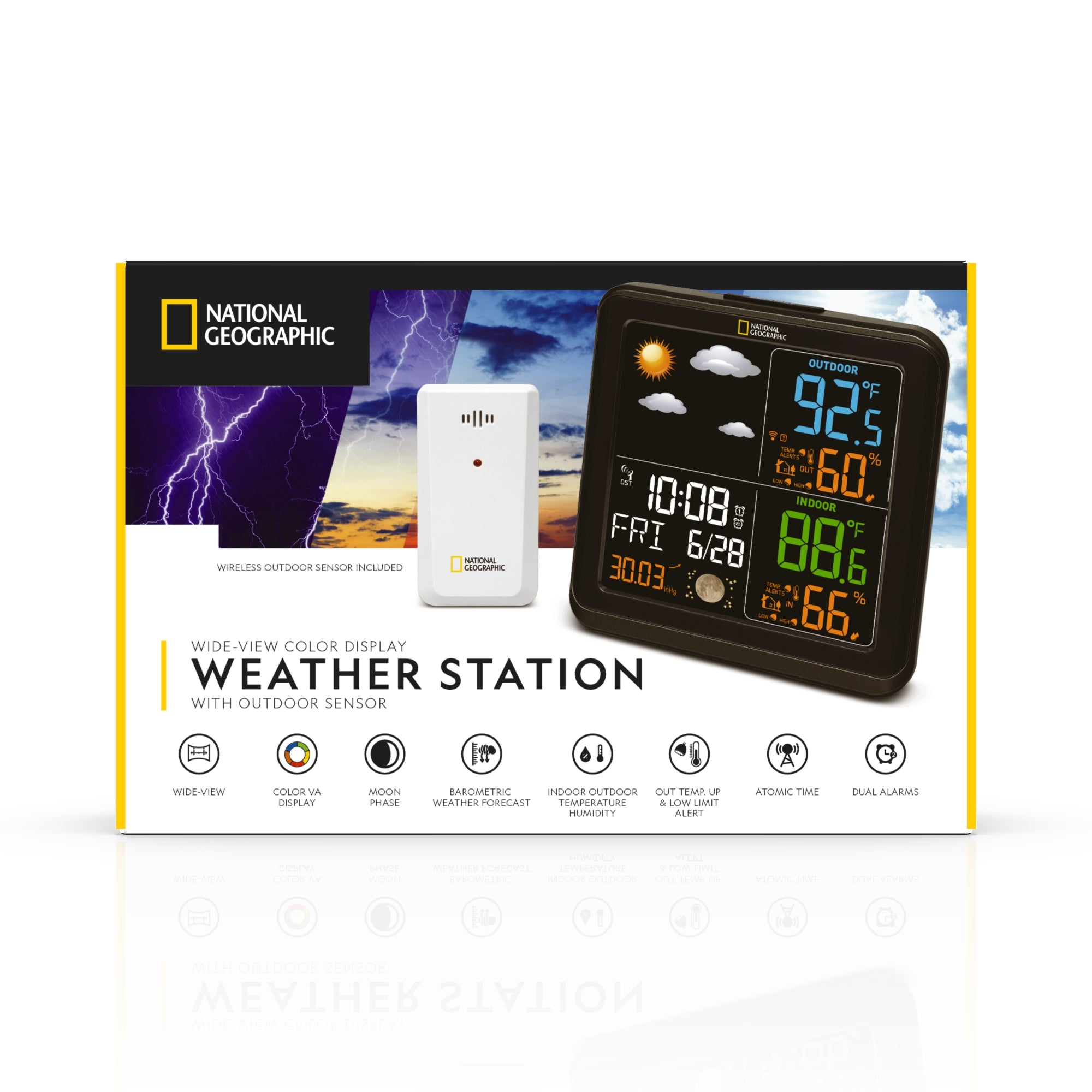 National Geographic Wide View Digital Weather Station with Wireless Outdoor Sensor - Accurate Indoor/Outdoor Temperature & Humidity Monitor for Home, Office, or Garden Use