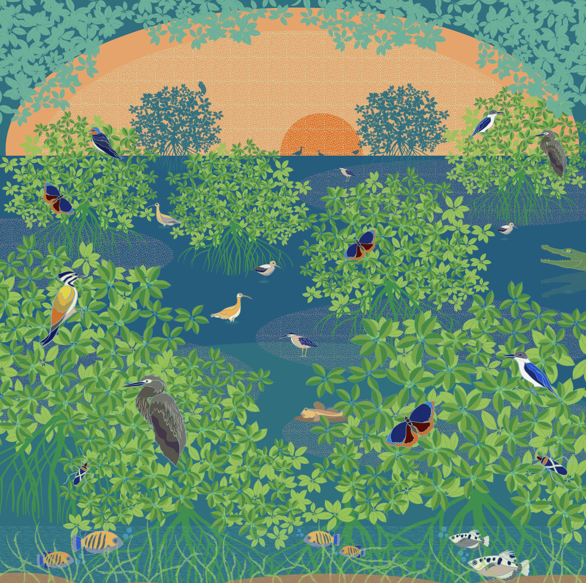 Elegant Sunset at the Wetland Silk Scarf - Premium Fashion Accessory for Women, Evening Parties & Special Occasions