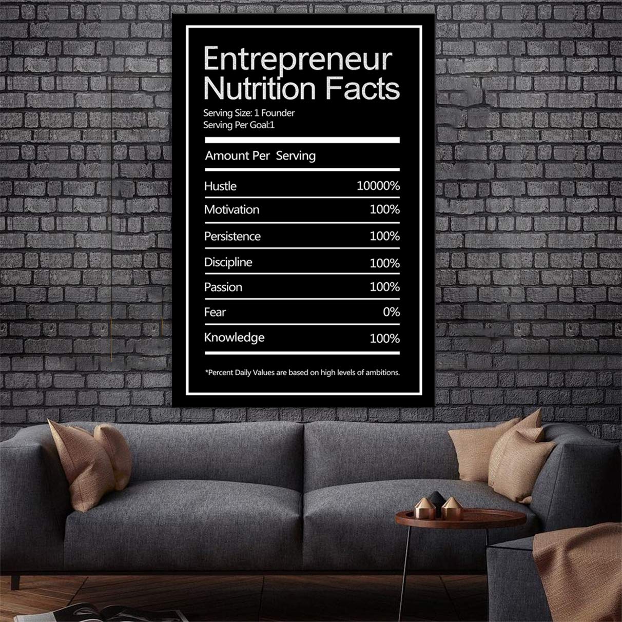 Motivational Entrepreneur Nutrition Facts Posters - Inspirational Wall Art with Hustle Success Quotes - Canvas Paintings & Framed Prints for Office Decor - Ready to Hang - Perfect for Home Office, Startup Spaces & Business Motivation