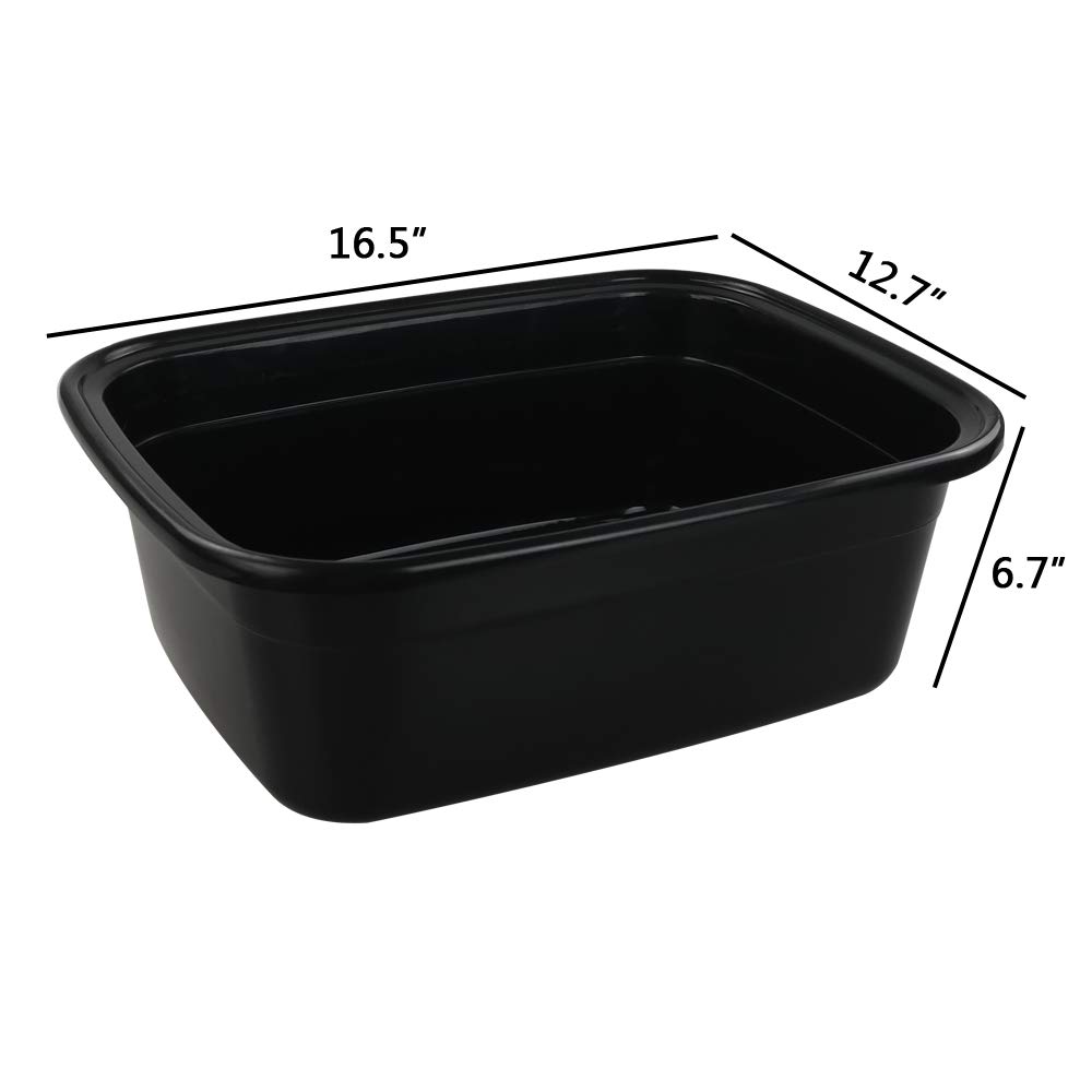 16 Quart Black Dish Tubs - 3 Pack Plastic Wash Basins for Kitchen, Laundry & Household Cleaning | Durable Multipurpose Utility Bin for Washing Dishes, Soaking Clothes & Organizing Items