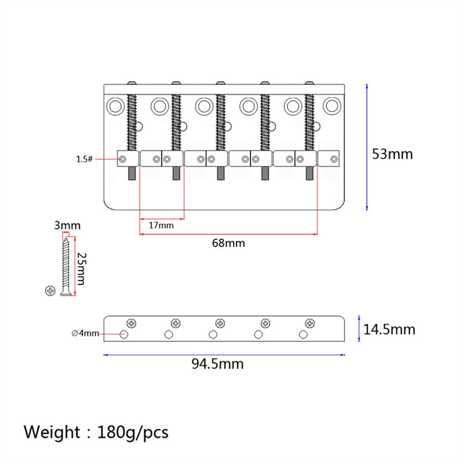 5-Piece Silver Iron Bass Bridge Set for Electric Guitar - High-Quality Replacement Parts & Accessories - Perfect for DIY Repairs, Upgrades & Professional Use