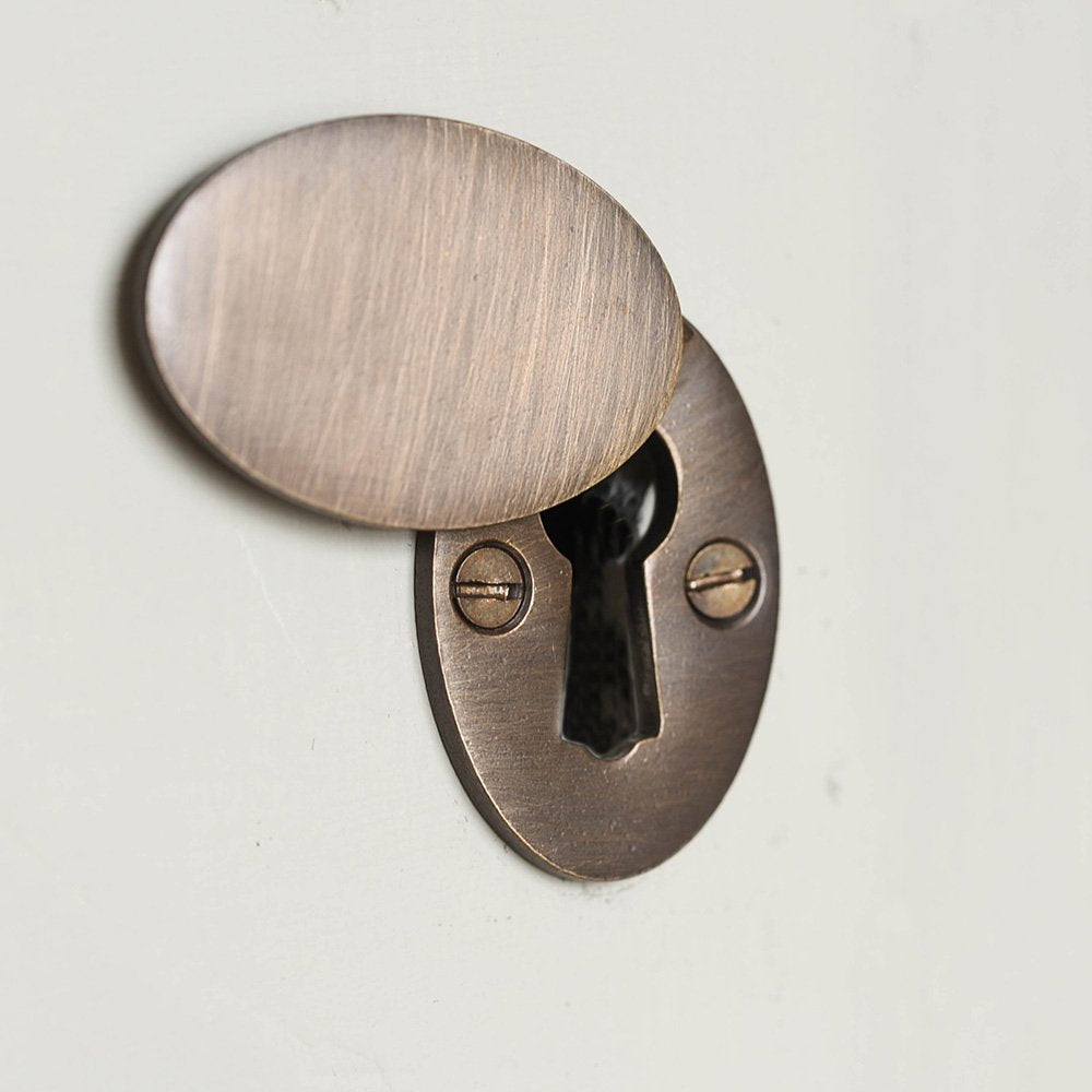 Vintage Distressed Antique Brass Oval Cabinet Escutcheon - Decorative Keyhole Cover for Furniture Restoration & Vintage Home Decor