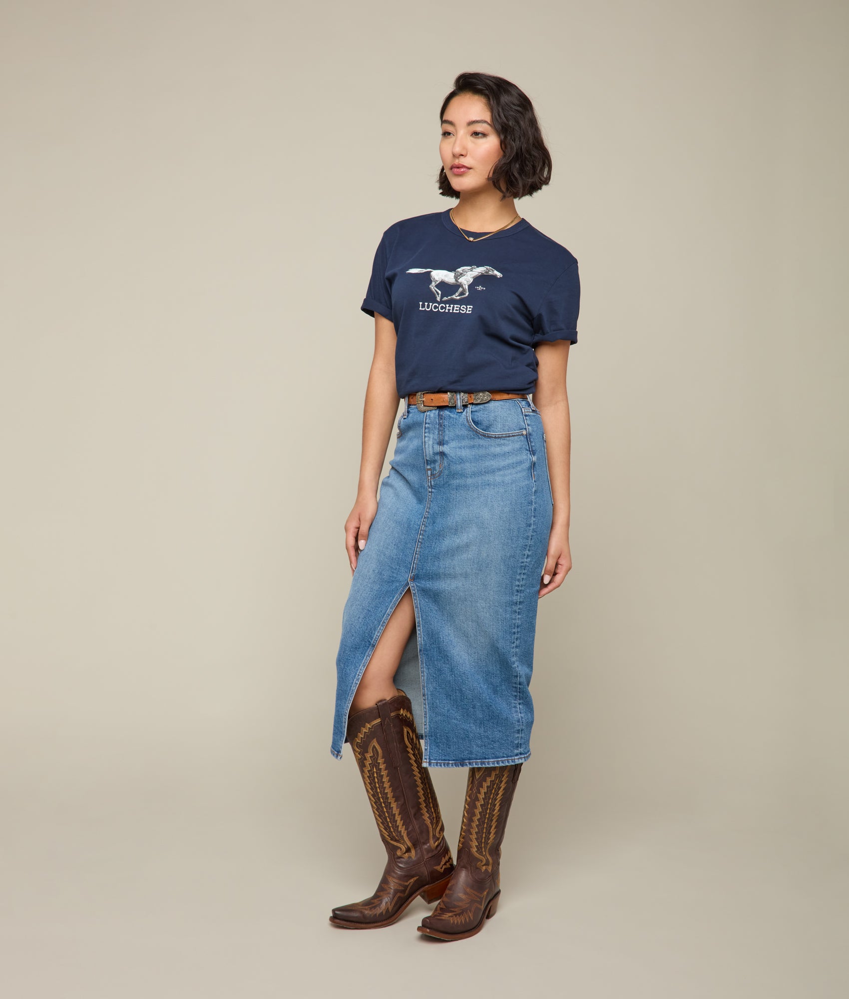 Lucchese Racehorse T-Shirt in Navy Blue - Stylish Comfort for Casual Wear & Western Fashion