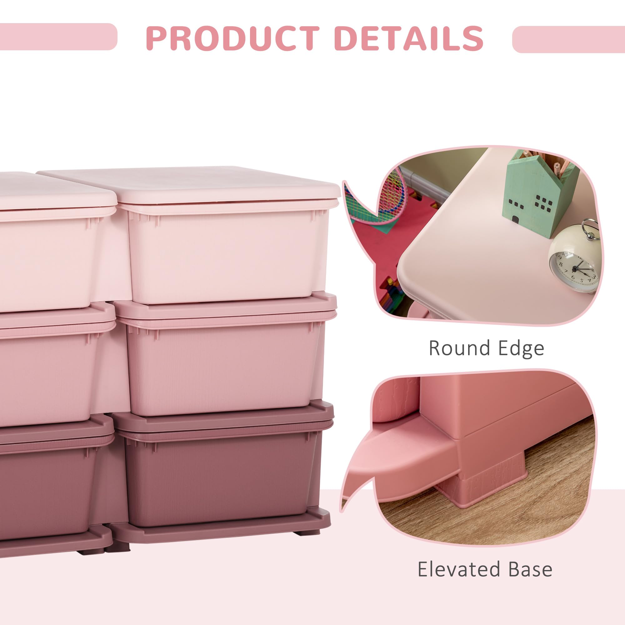 Qaba 6-Bin Kids Toy Storage Organizer - 3-Tier Plastic Drawer Chest for Bedroom, Nursery & Playroom - Pink Toy Organizer for Boys & Girls Toddlers | Perfect for Kids' Room Organization & Toy Cleanup