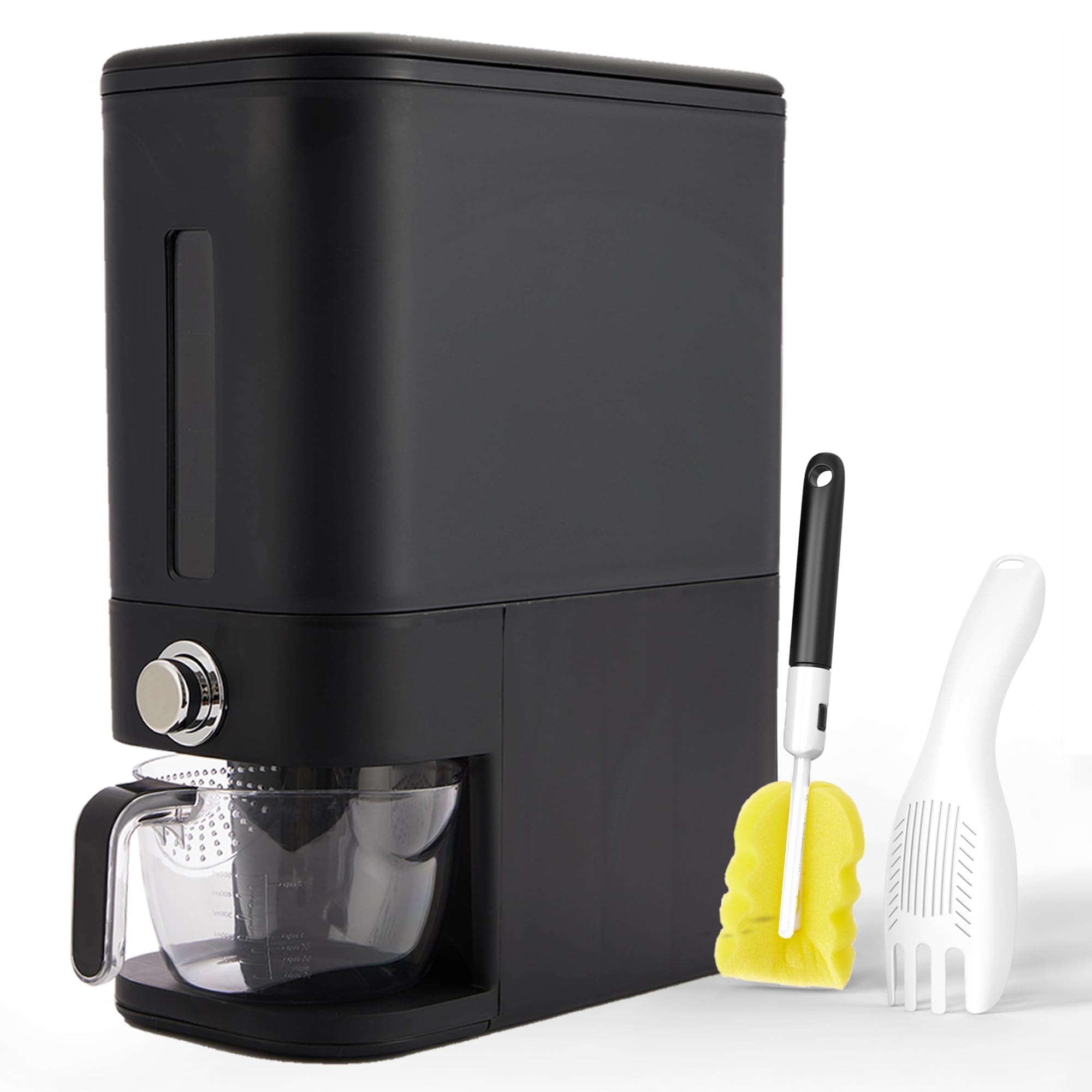 20 lbs Airtight Rice Dispenser with Lid - Food Storage Container for Rice, Cereal & Dry Goods - Includes Scoop, Measuring Cup & Sponge - Perfect for Kitchen Pantry Organization & Bulk Food Storage
