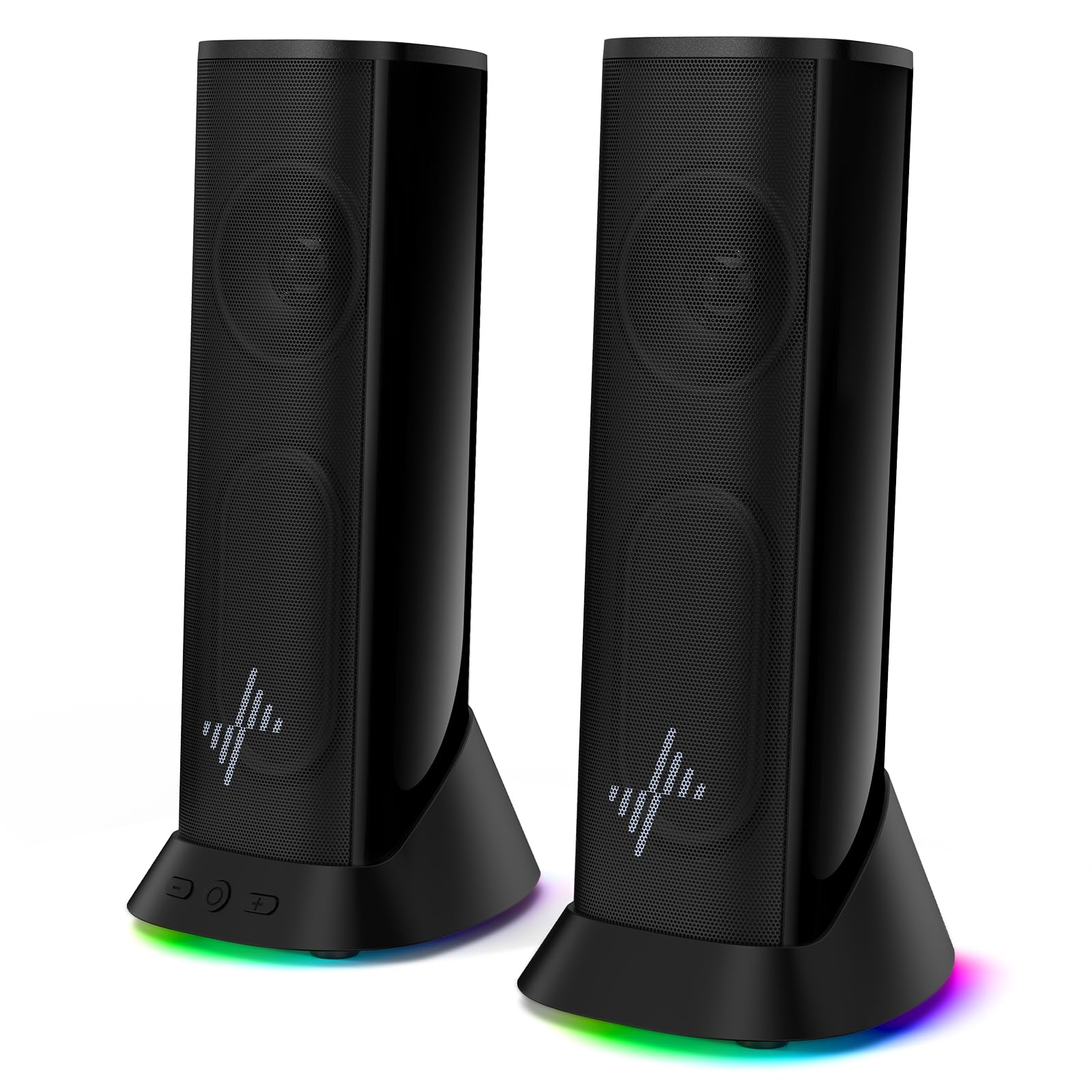 Nylavee Computer Speakers with 9 LED Lighting Modes, 2 Full-Range Speakers & Bass Boost - USB/Type-C & 3.5mm Aux for PC, Laptop, Gaming | Perfect for Home Office, Streaming & Desktop Entertainment