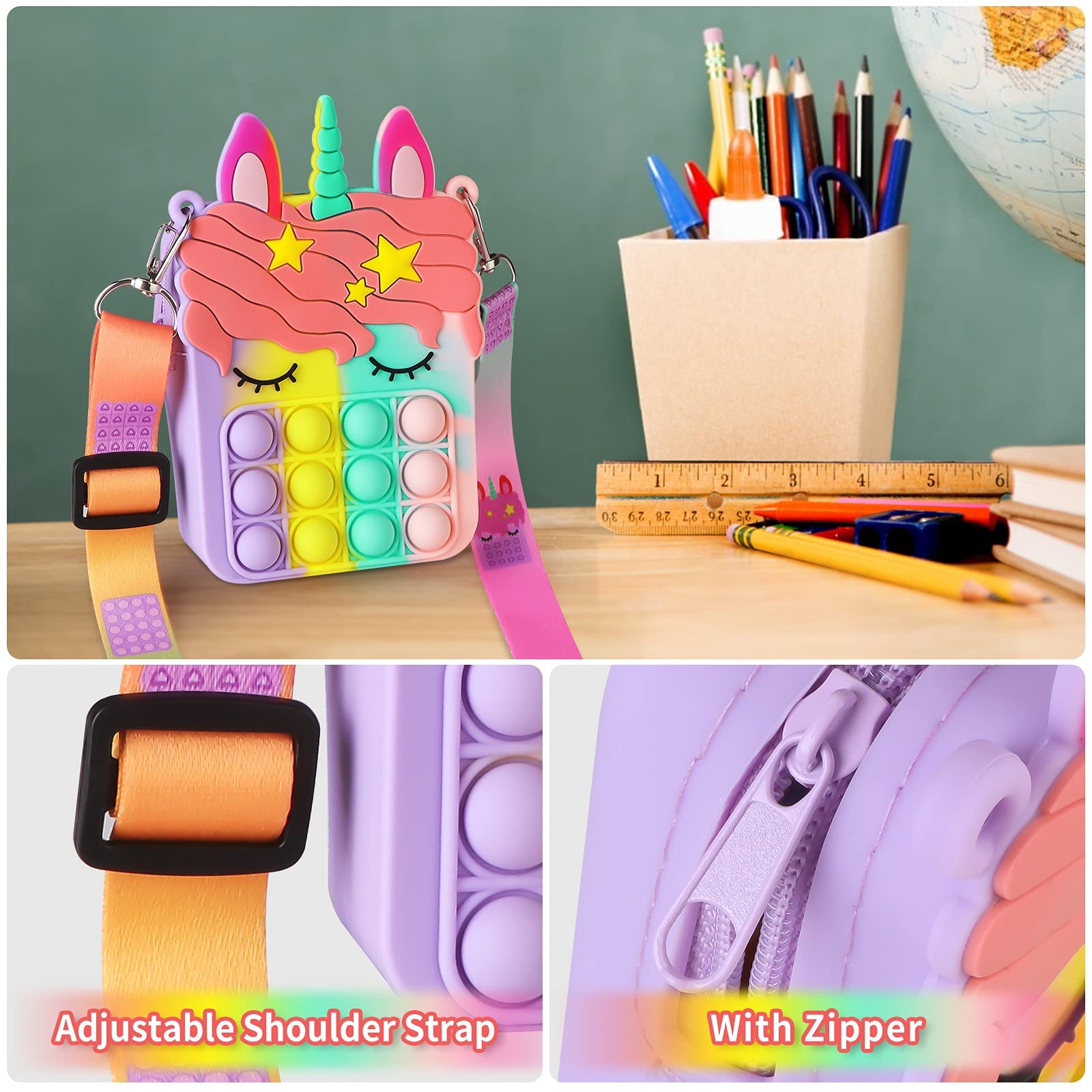 ATESSON Unicorn Pop Fidget Purse for Girls Ages 4-12 - Small Shoulder Bag Toy for ADHD & Anxiety Relief - Perfect Birthday Gift & Sensory Play Accessory for School, Travel & Playdates