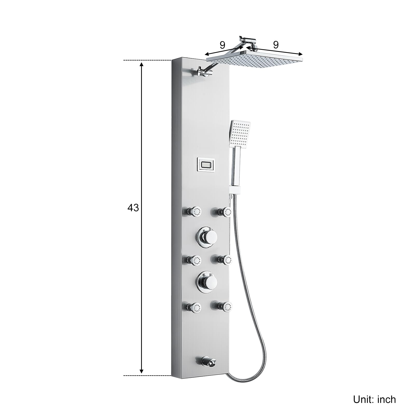 Premium 304 Stainless Steel Shower Panel System - 6 Body Jets, 9