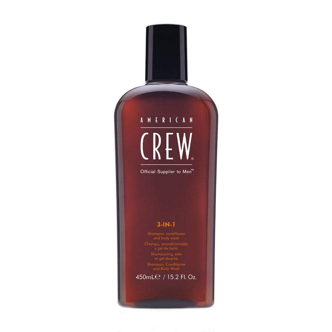 American Crew 3-in-1 Shampoo, Conditioner & Body Wash - 15.2oz (450ml) for Men - Daily Hair & Skin Care - Gym, Travel & Home Use