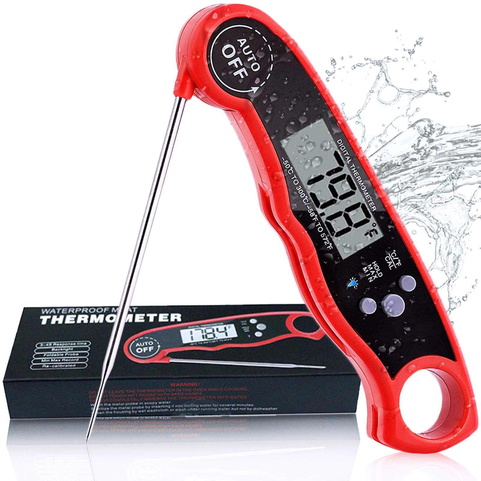 FoodOmeter Digital Meat Thermometer - Instant Read Cooking Thermometer for Grilling, BBQ, Baking & Candy Making (Red) | Perfect for Kitchen, Outdoor Cooking & Food Safety