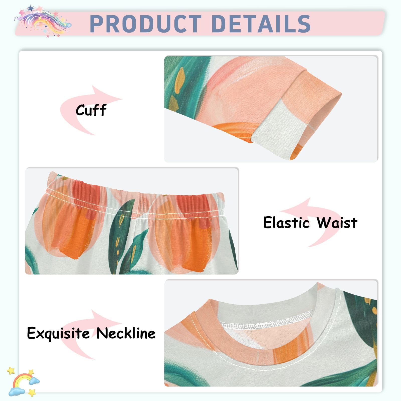 **Soft Cotton Pajama Set for Women - Long Sleeve Sleepwear Nightwear with Peach Print - Cozy Loungewear for Relaxing at Home or Sleepovers**