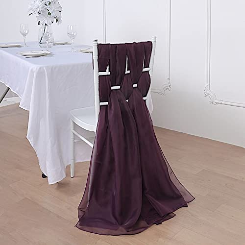 50 Eggplant Purple Extra Wide Premium Chiffon Chair Sashes - Elegant Wedding, Bridal Shower & Party Decorations for Chairs, Tables & Venue Decor