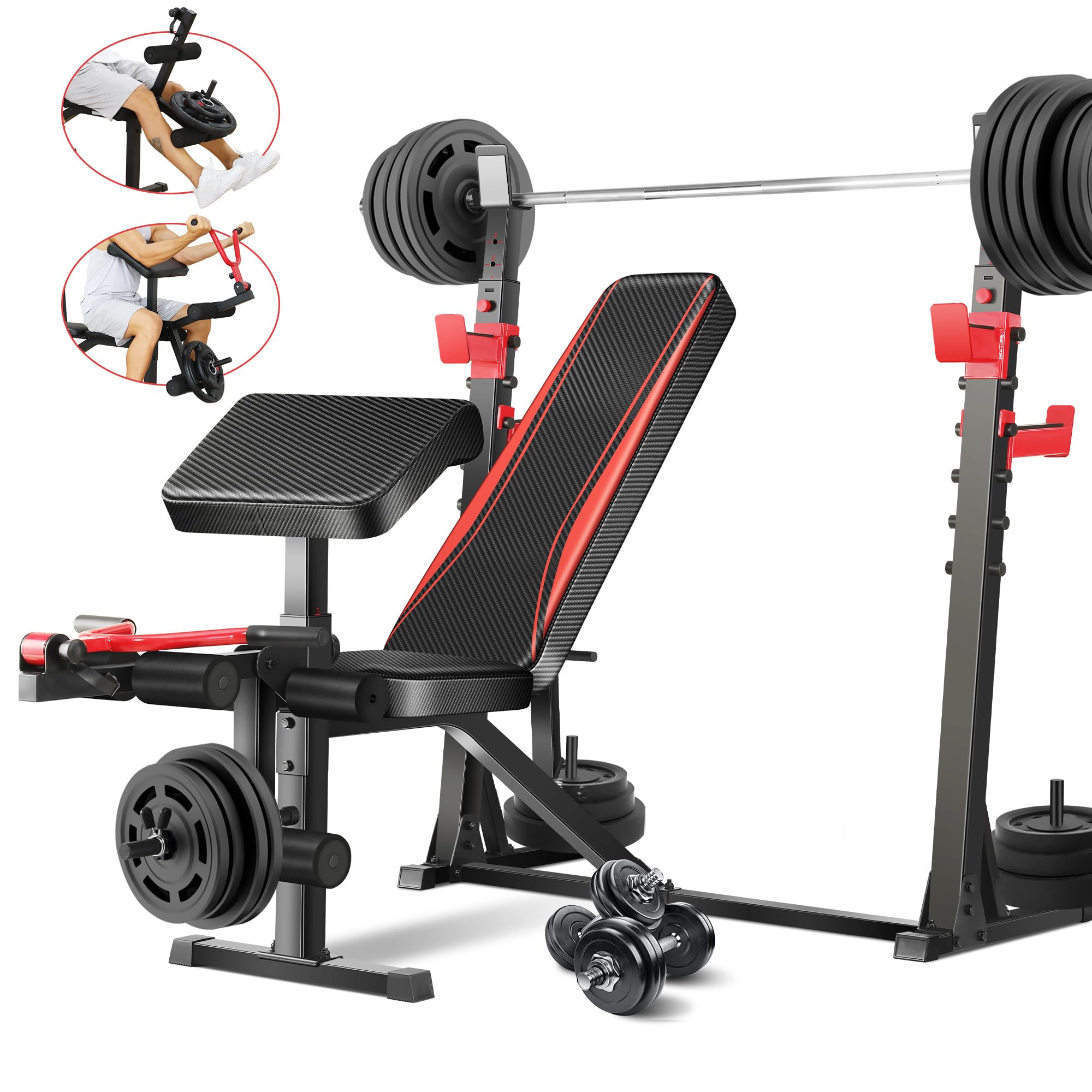 Aceshin 900 LBS Adjustable Olympic Weight Bench with Squat Rack - Multi-Function Home Gym Equipment for Bench Press, Leg Extension & Preacher Curl | Perfect for Strength Training, Bodybuilding & Home Workouts