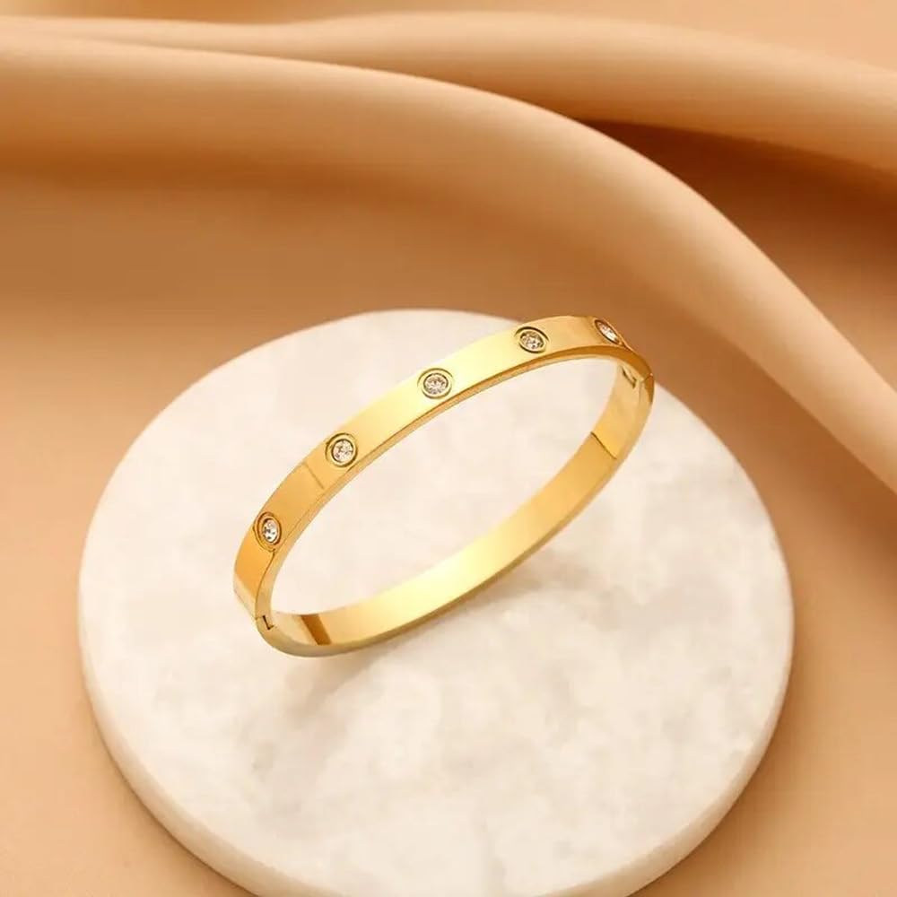 18K Gold Plated Stainless Steel Crystal Bracelet for Women - Adjustable Openable Cuff Bangle | Elegant Jewelry Gift for Mother, Sister, Wife, Girlfriend | Anti-Tarnish, Hypoallergenic | Perfect for Weddings, Anniversaries, Date Nights & Special Occasions