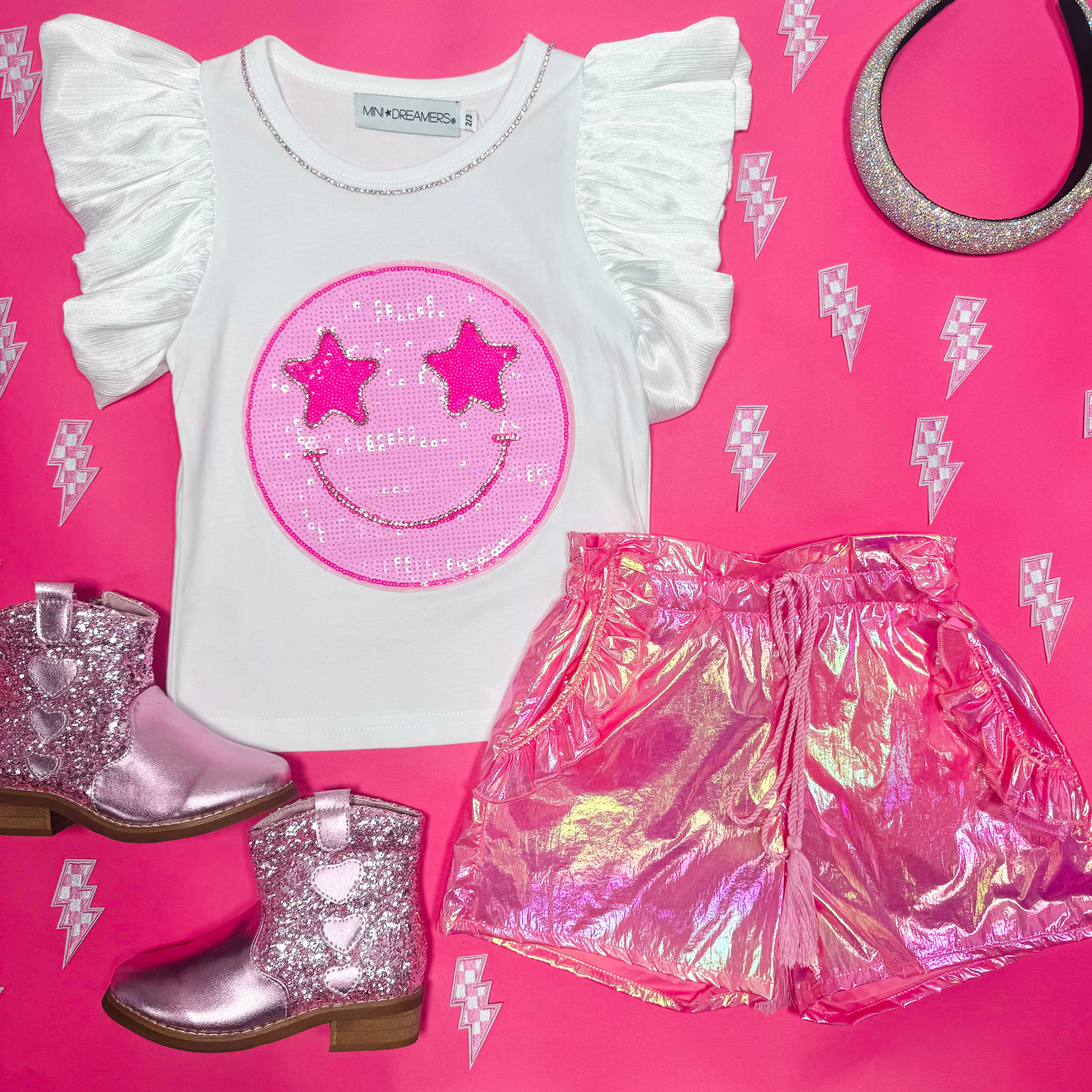 Sparkle & Shine: STARSTRUCK SEQUIN SMILEY RUFFLE TOP Women's Party Blouse - Perfect for Festivals, Night Out & Special Occasions