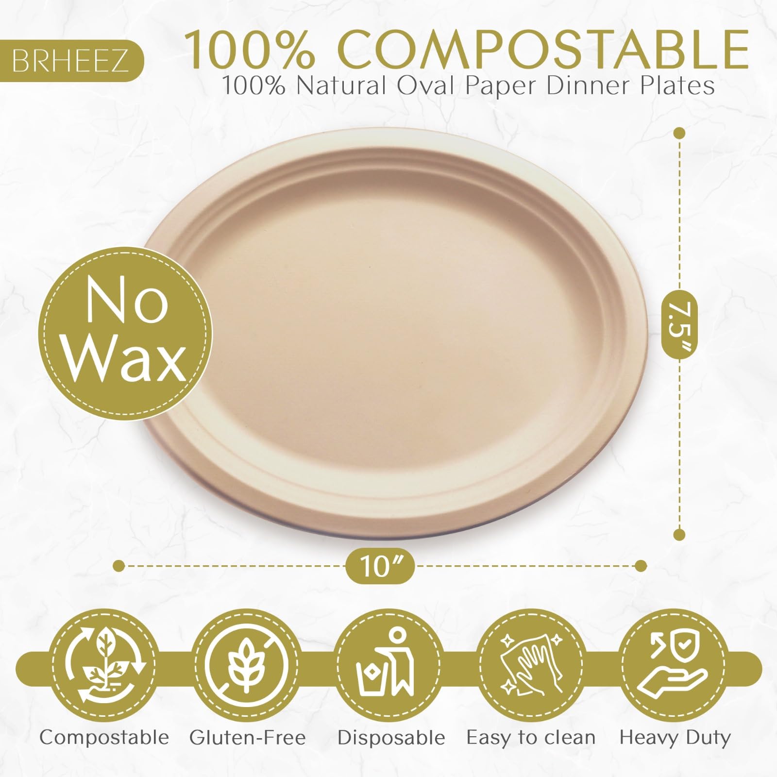 Brheez Heavy Duty Disposable Oval Paper Dinner Plates - 25 Count, 7.5