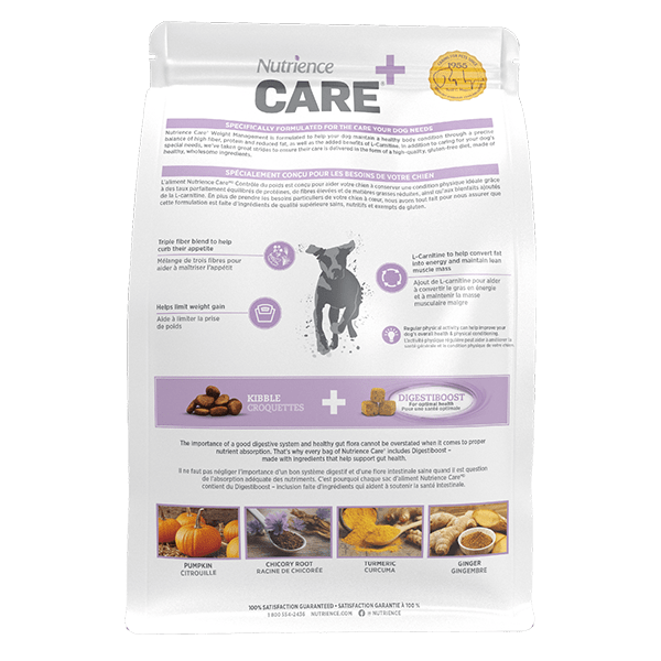 Nutrience Care+ Weight Management Dry Dog Food - High Protein, Low Fat Formula for Healthy Weight Loss - Perfect for Overweight or Less Active Dogs