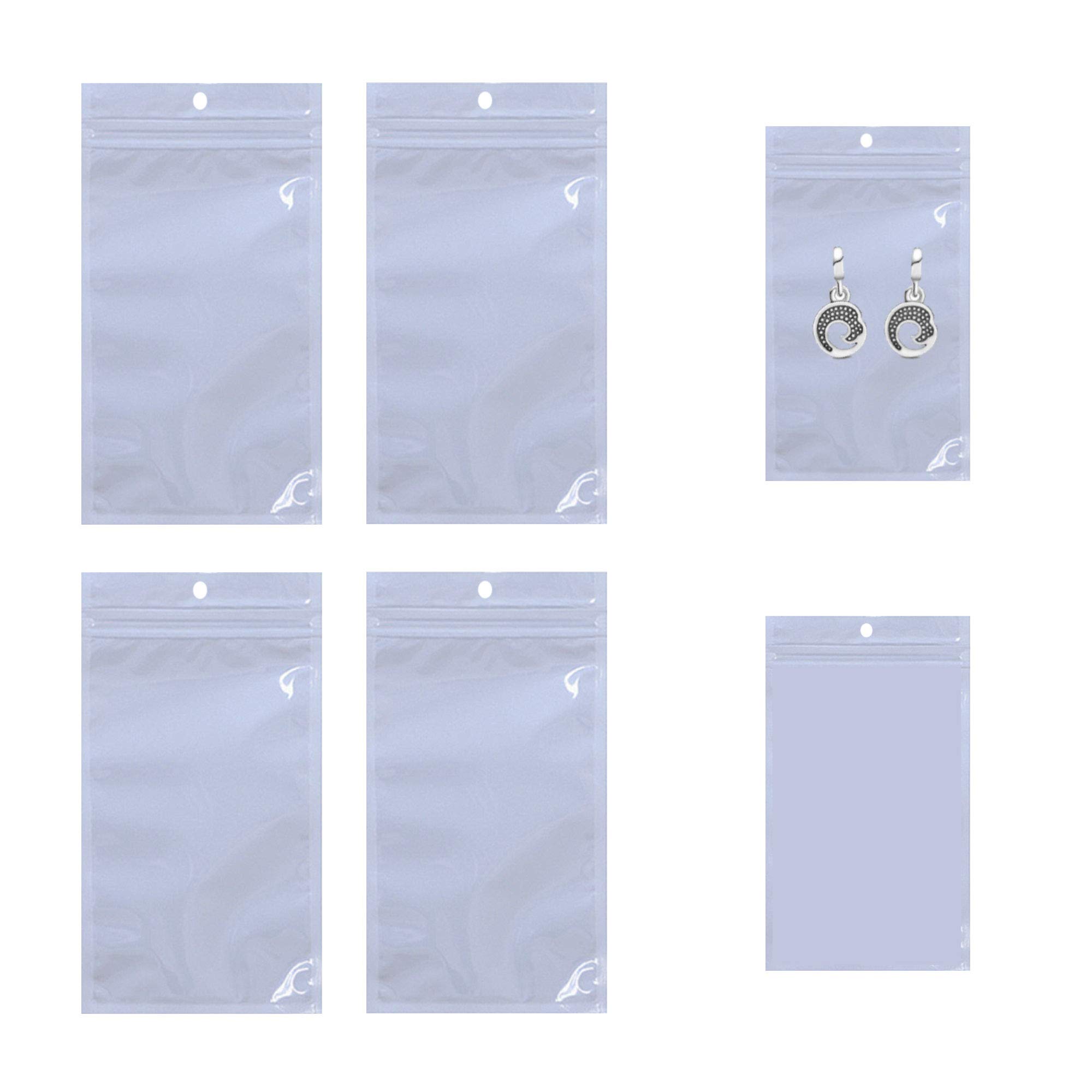 100-Pack White Clear Resealable Plastic Food Storage Bags - 6x10cm (2.3x3.9inch) Flat Mylar Ziplock Bags for Coffee, Nuts, Candy, Jewelry & Snacks - Perfect for Home Kitchen, Office Pantry & Travel Food Storage