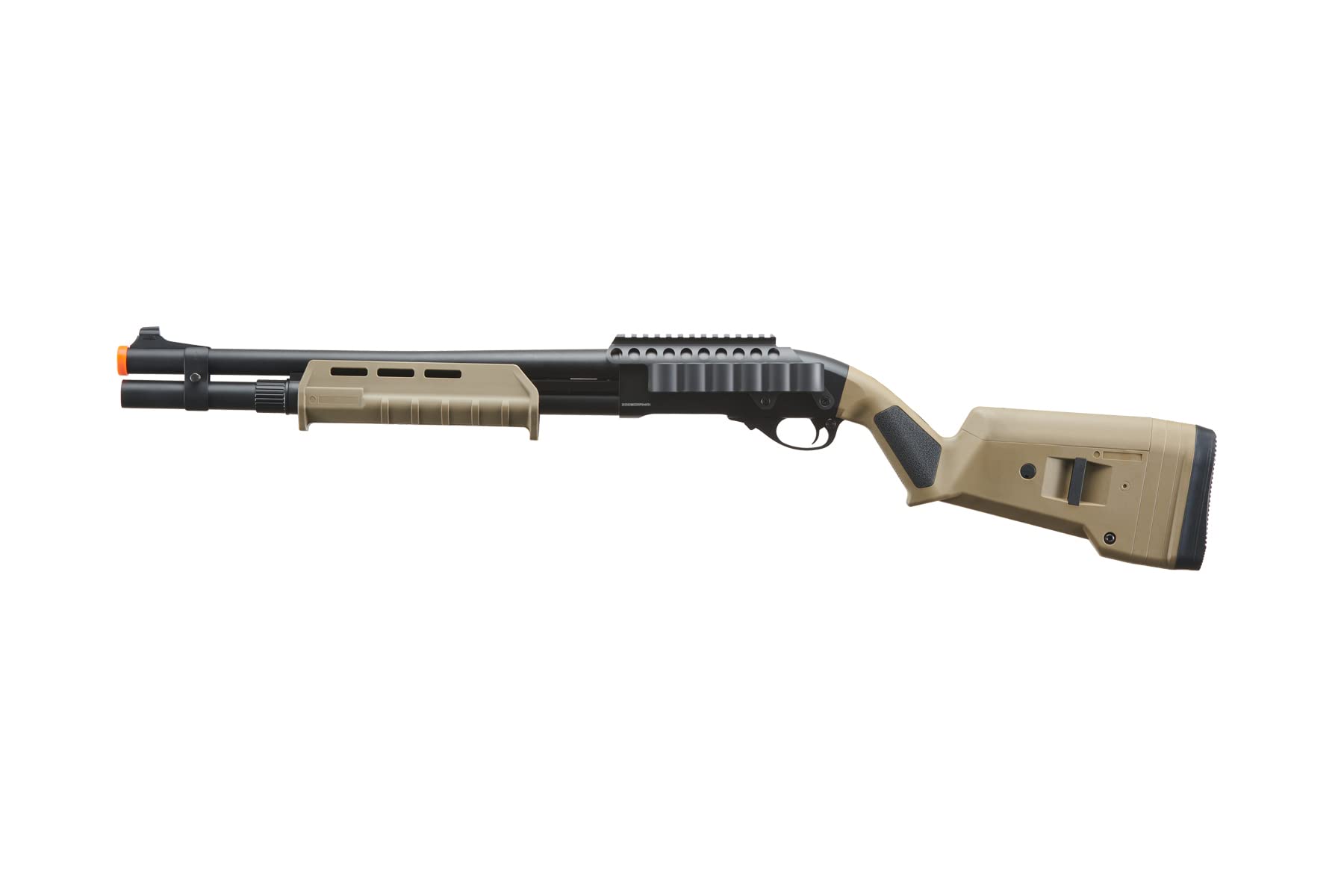 Golden Ball & Eagle M870 MP MLOCK Style 3/6-Shot Pump Action 350 FPS Gas Airsoft Shotgun - Tan with Holder | Tactical Training & Airsoft Battles | Outdoor Shooting & Survival Games