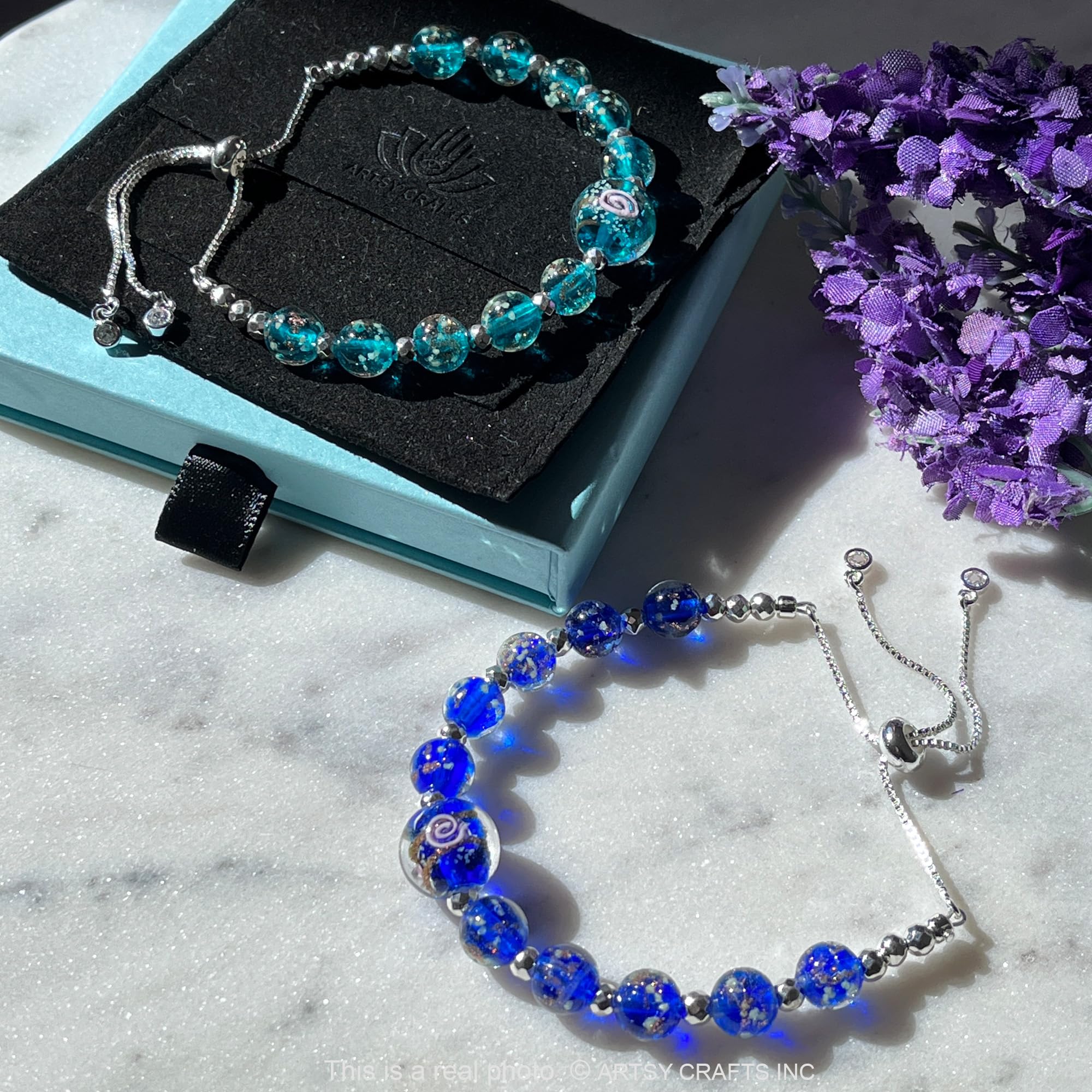 Glow in The Dark Firefly Beads Bracelet & Necklace Set - Murano Glass Crystal Birthstone Jewelry with Adjustable Slider Chain | Perfect for Night Parties, Rave Events & Unique Gifts