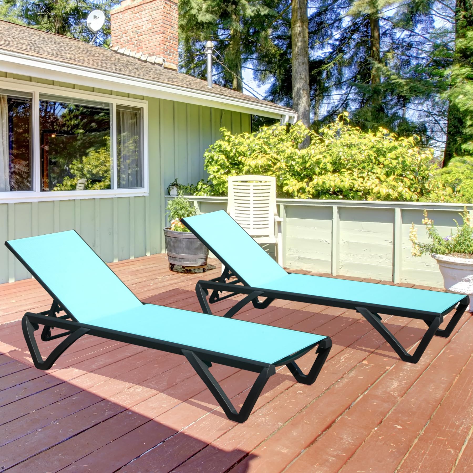 Domi Patio Lounge Chairs Set of 2 - Adjustable Aluminum Pool Chaise Lounges with Wheels for Outdoor Relaxation | Perfect for Poolside, Garden, Beach, Backyard & Patio in Turquoise Blue | Durable & Comfortable Outdoor Furniture for Sunbathing & Lounging